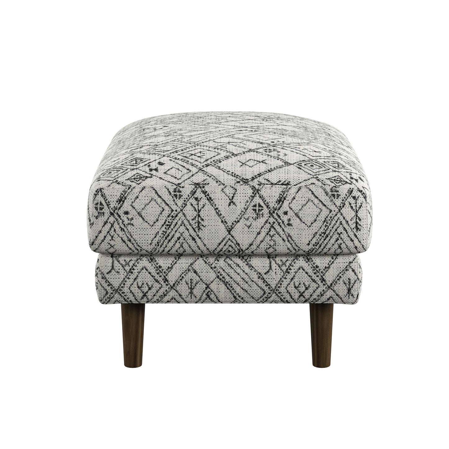 Textured geometric patterned ottoman with wooden legs