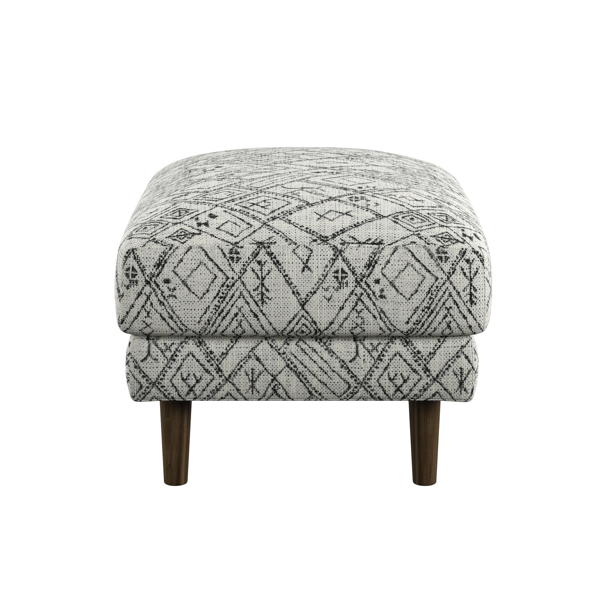 Textured geometric patterned ottoman with wooden legs