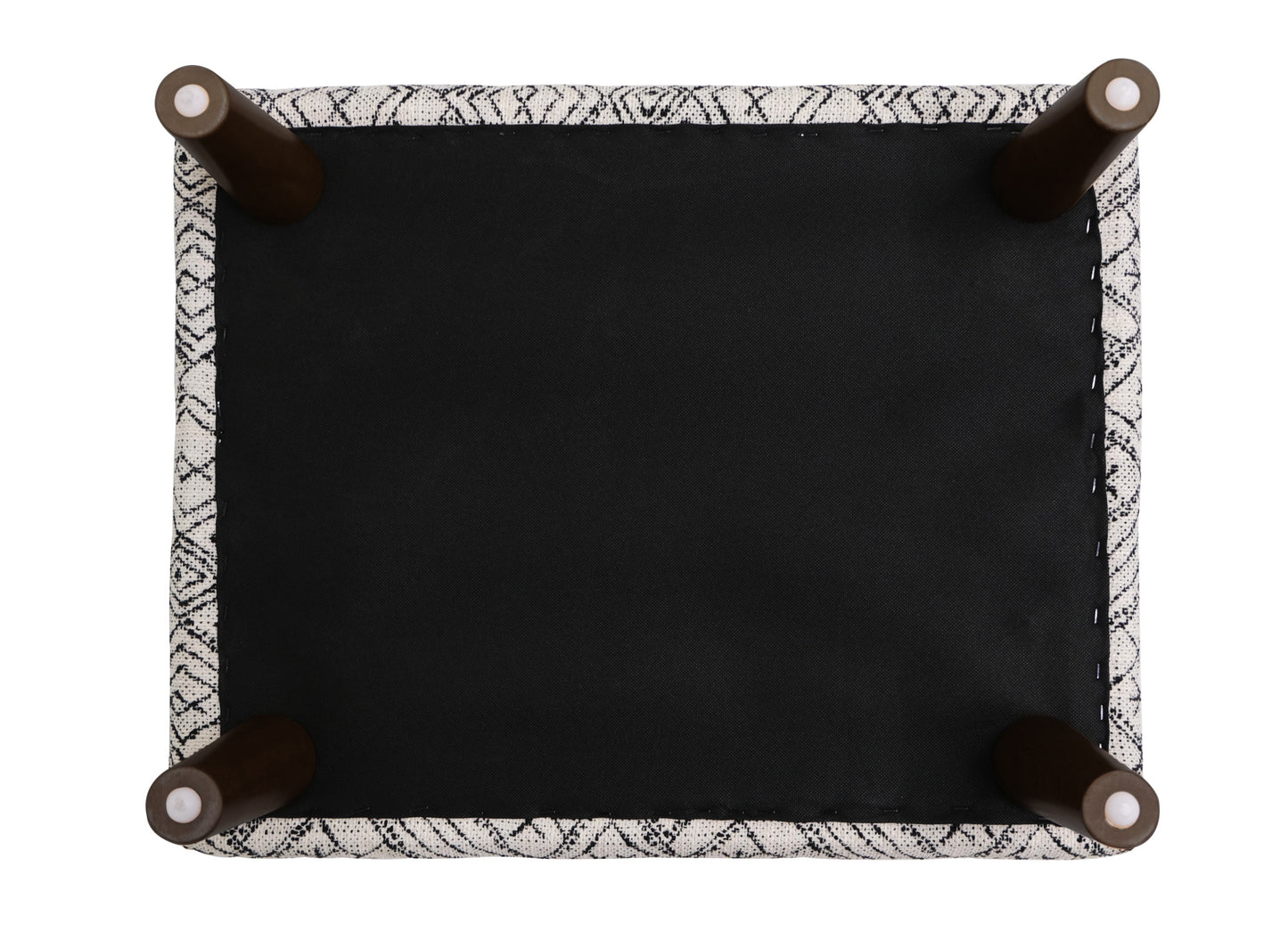 Black upholstered ottoman bottom with dark wood legs