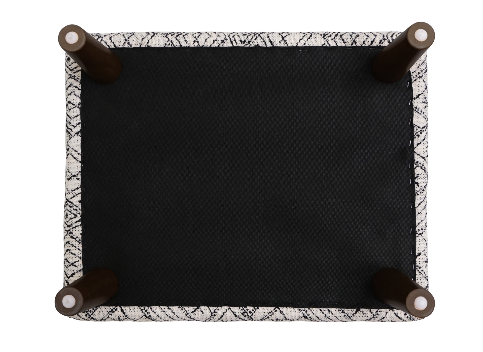 Black upholstered ottoman bottom with dark wood legs
