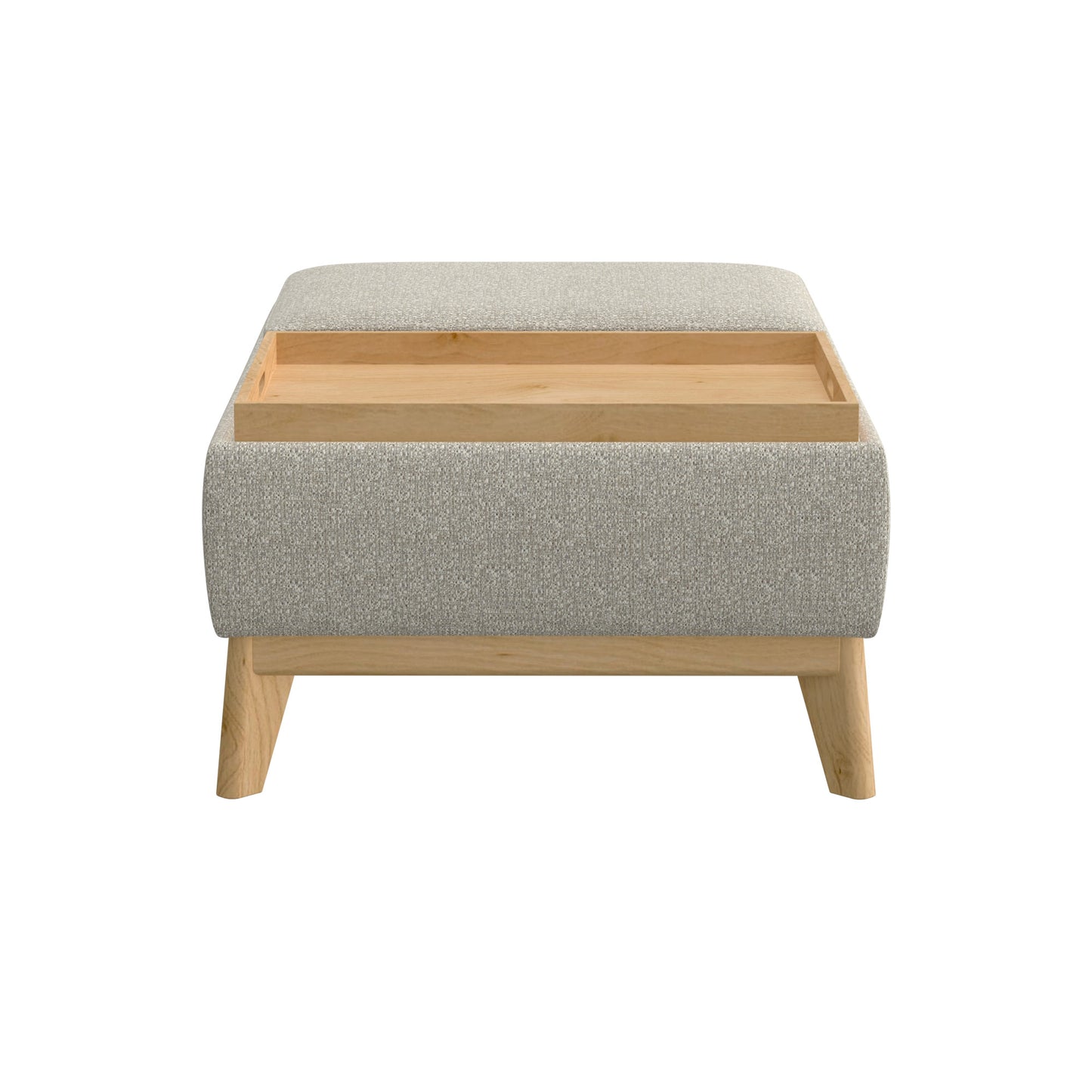 Modern fabric ottoman with builtin wooden tray