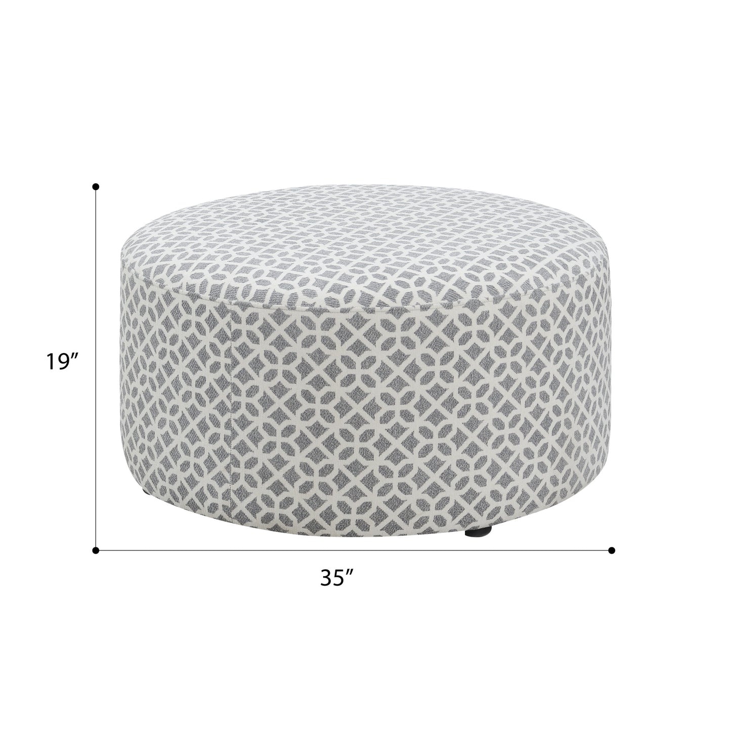 Round ottoman with grey geometric pattern