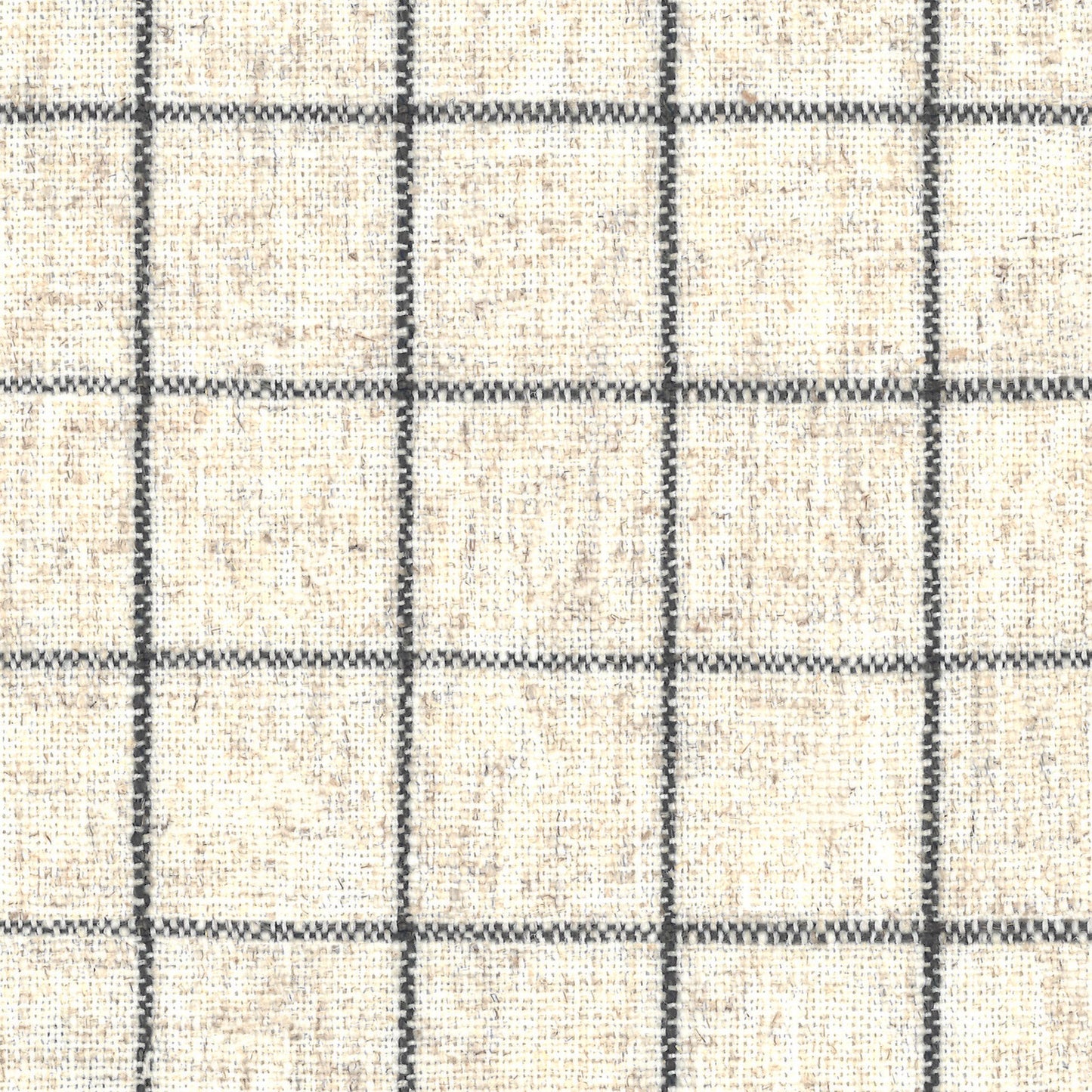 Natural linen blend fabric with classic black windowpane plaid pattern