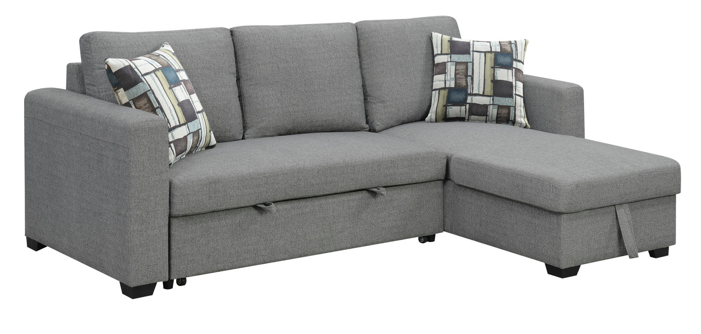 Gray fabric sectional sofa with chaise and storage