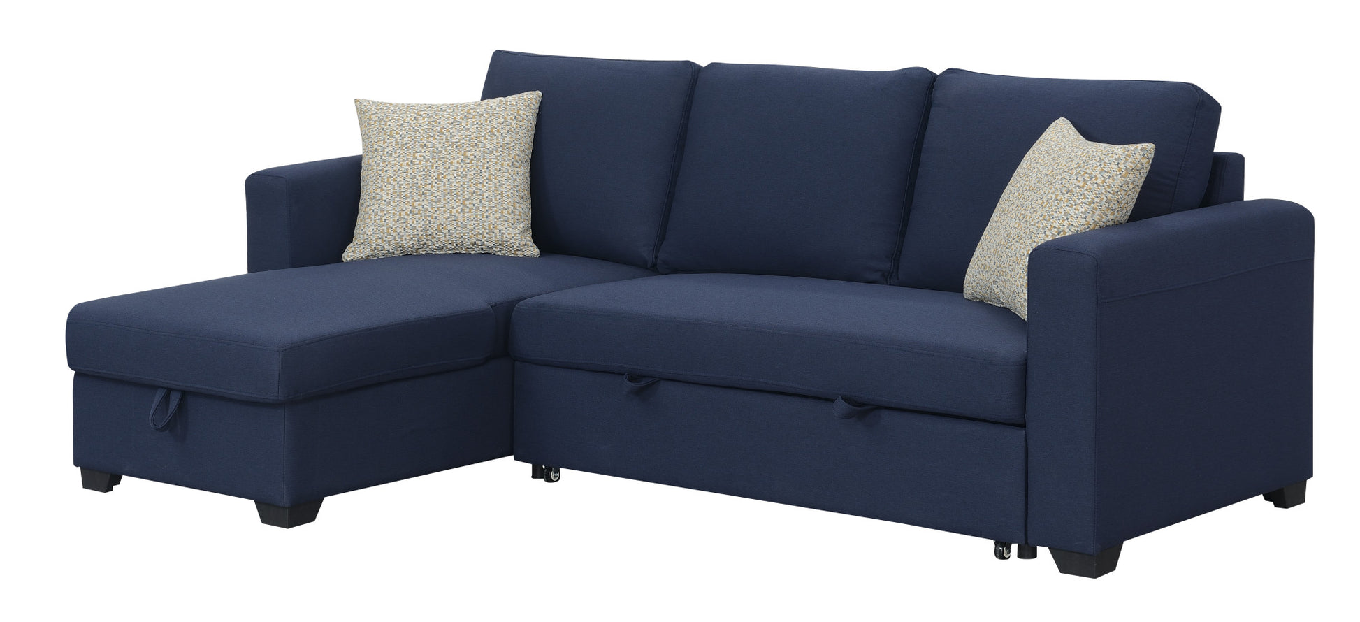 Navy blue sectional sofa with chaise and storage