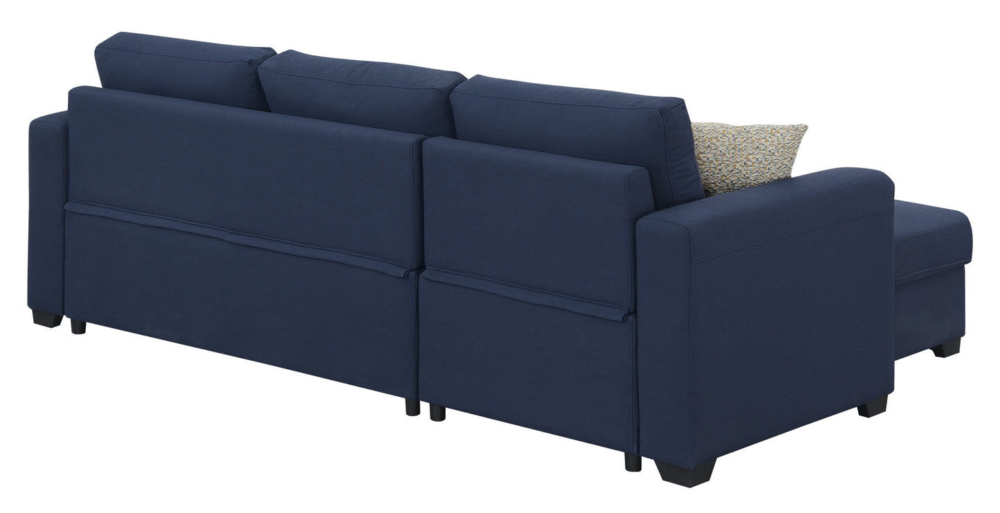 Dark blue fabric sectional sofa with chaise