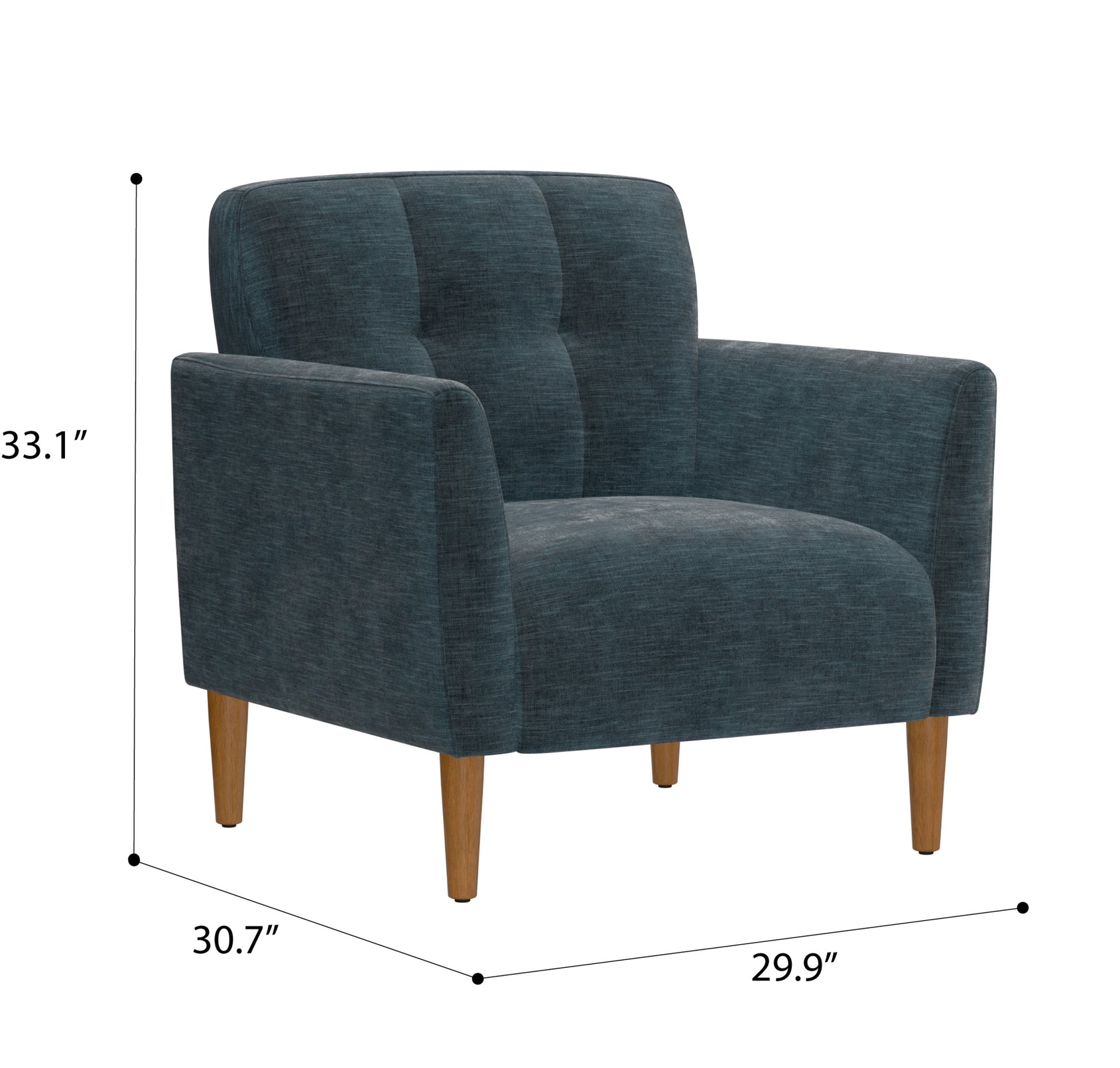 Teal upholstered armchair with tufted back and wooden legs perfect accent chair