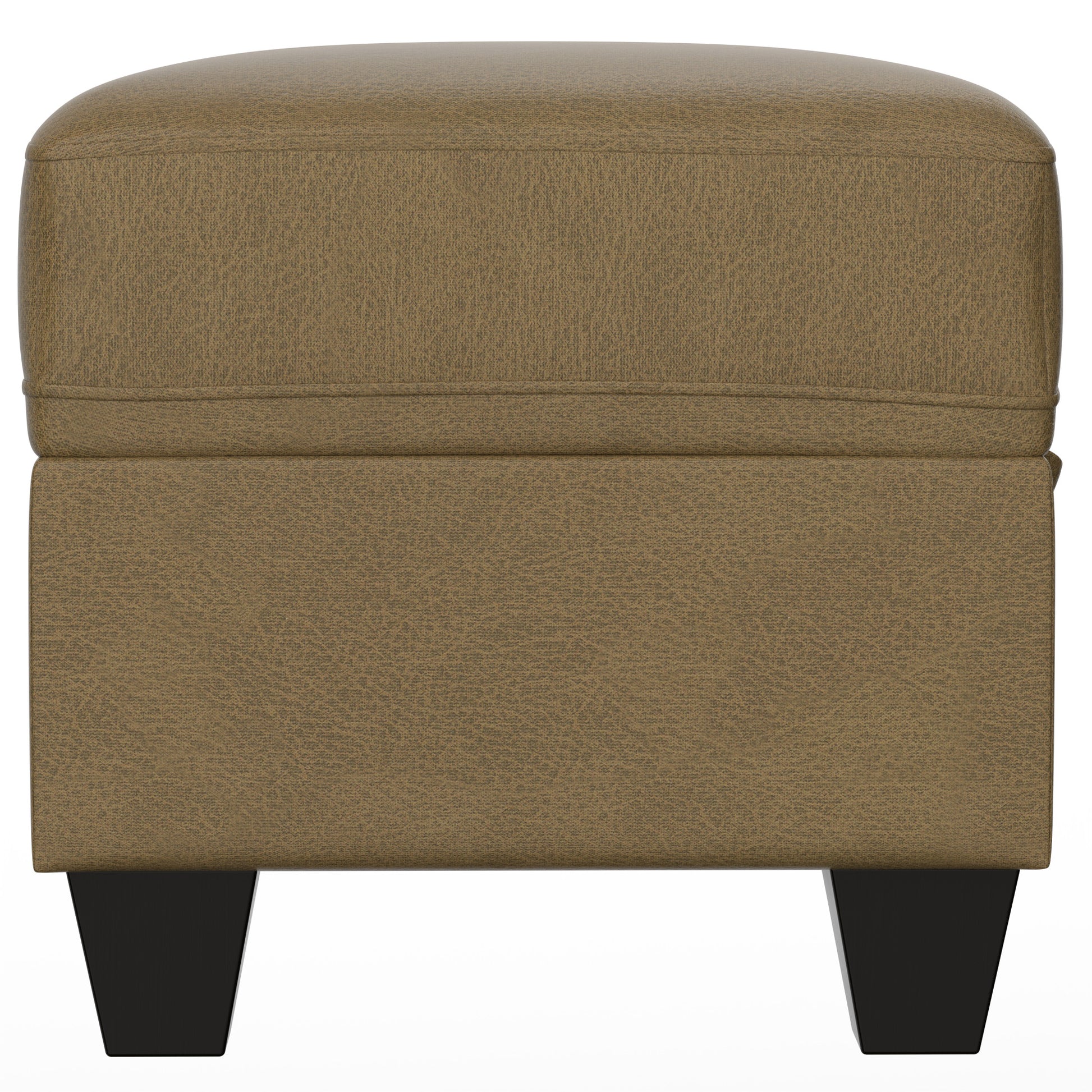 Brown textured fabric ottoman with black tapered legs