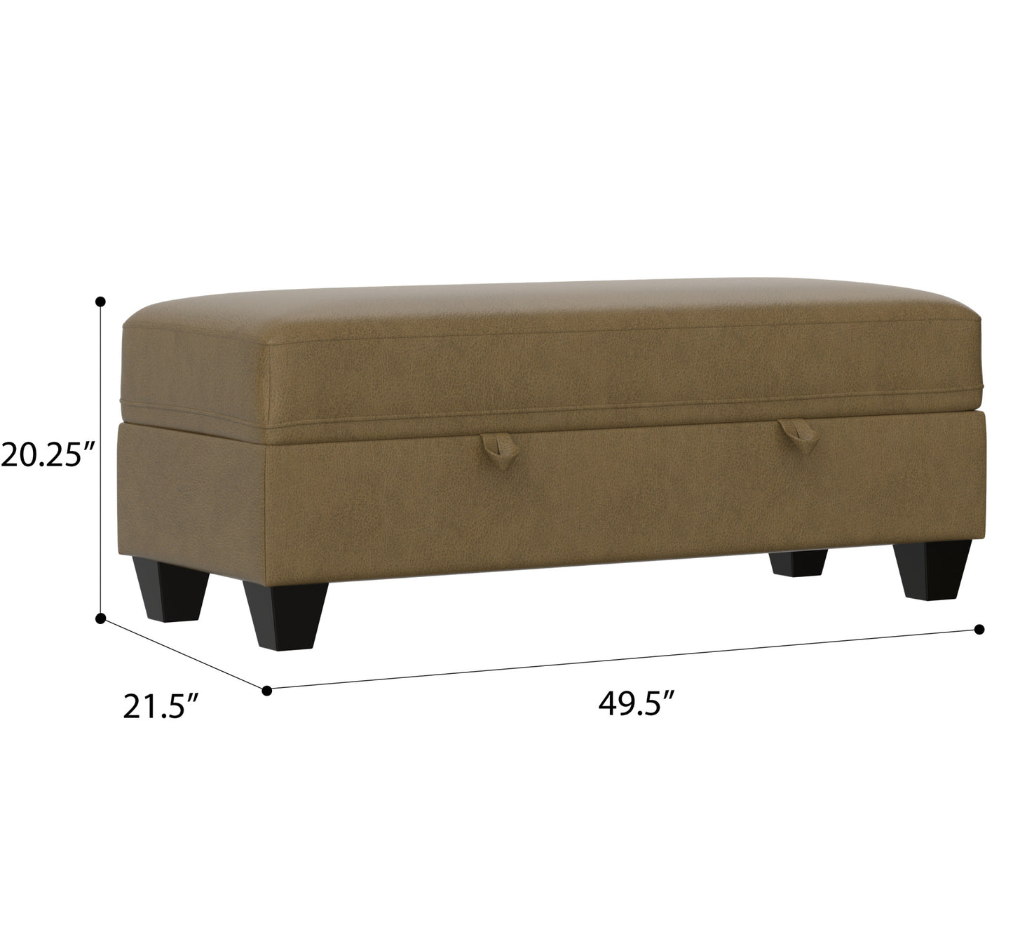 Brown faux leather storage bench with black legs and subtle stitching detail