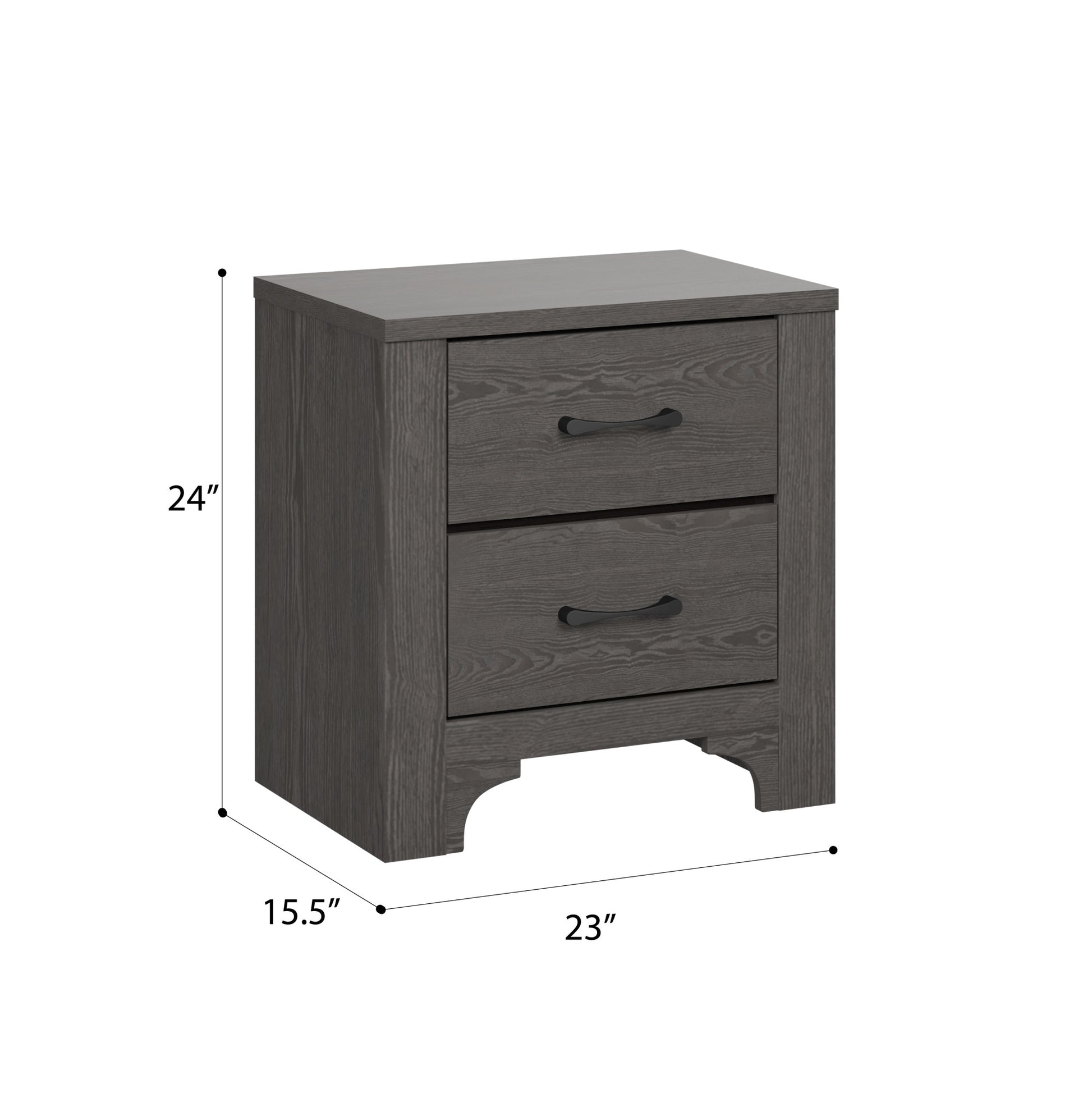 Gray oak drawer nightstand with black hardware