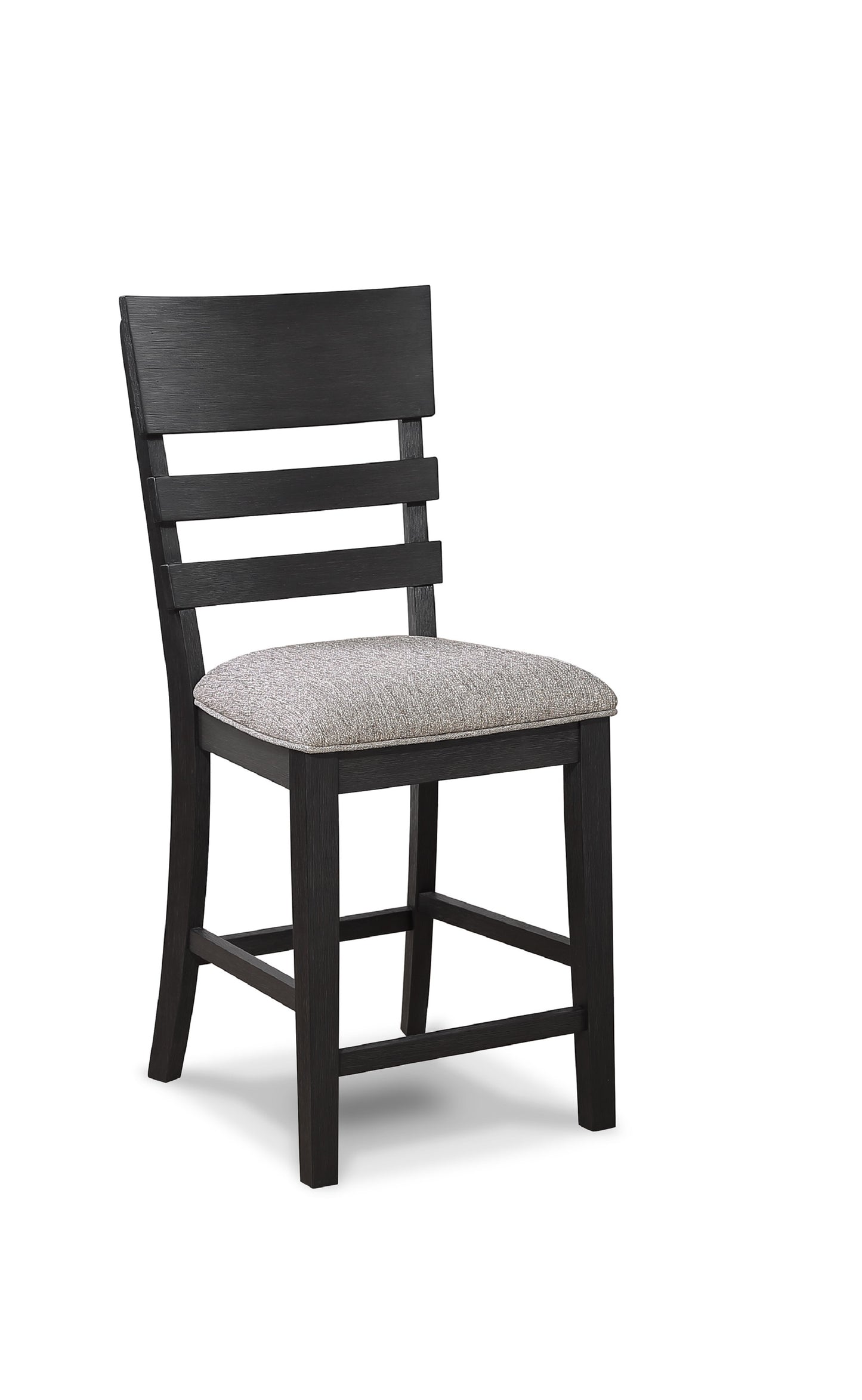 Dark espresso wooden dining chair with horizontal back slats and upholstered seat
