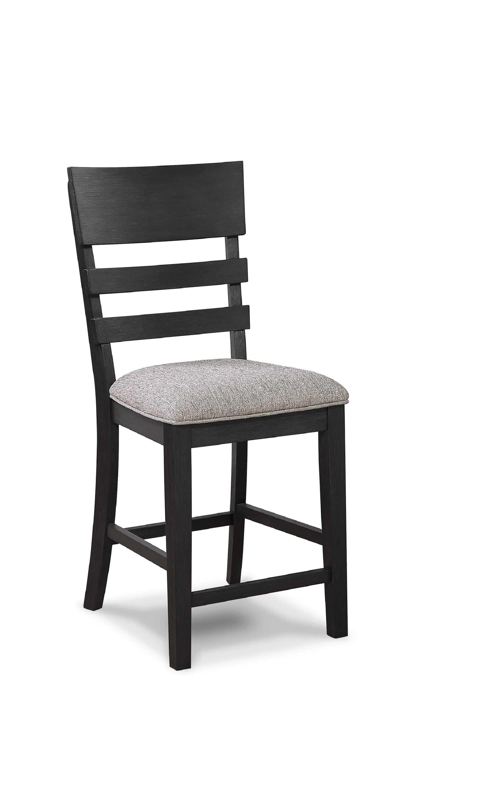 Dark espresso wooden dining chair with horizontal back slats and upholstered seat