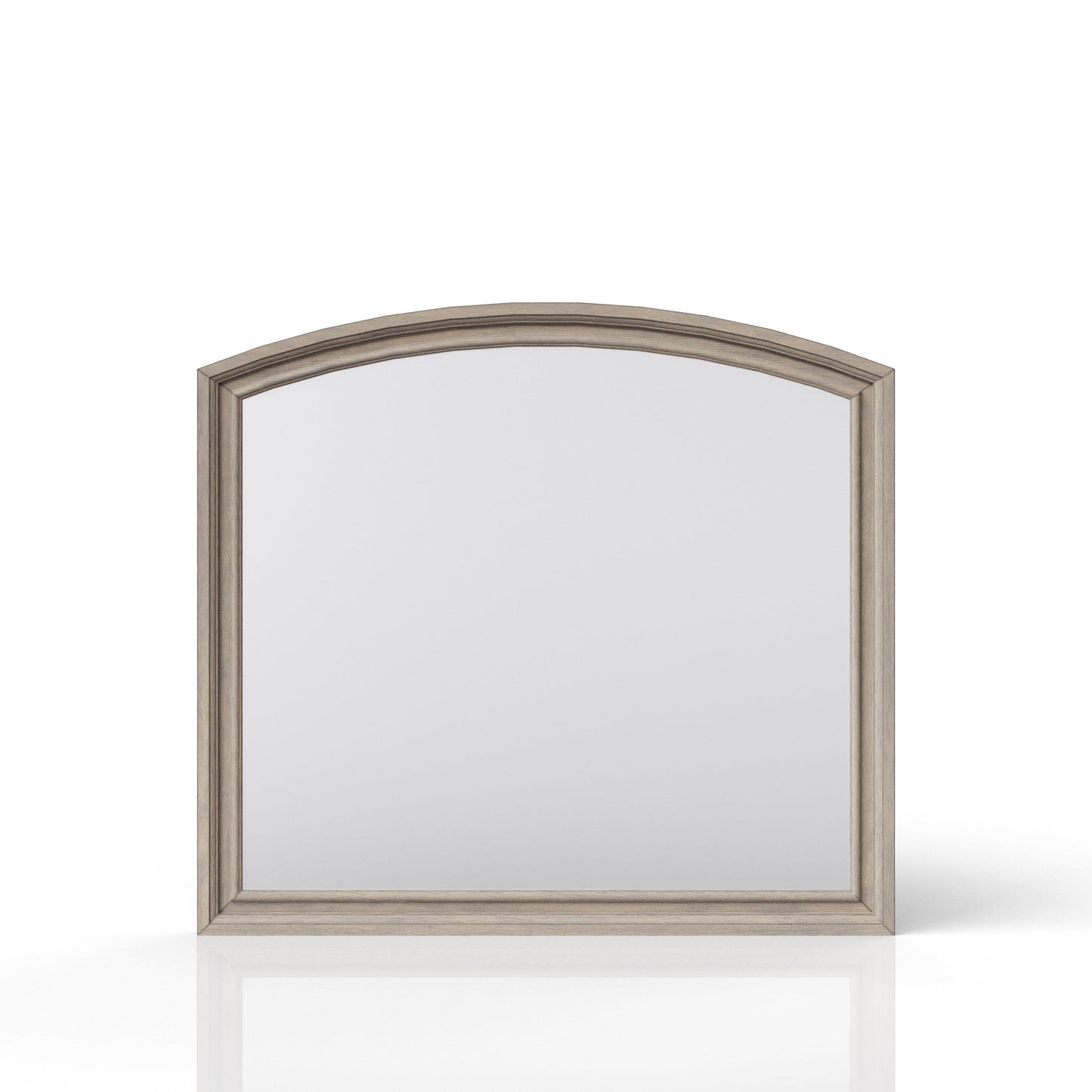 Light grey wood arch mirror with distressed finish