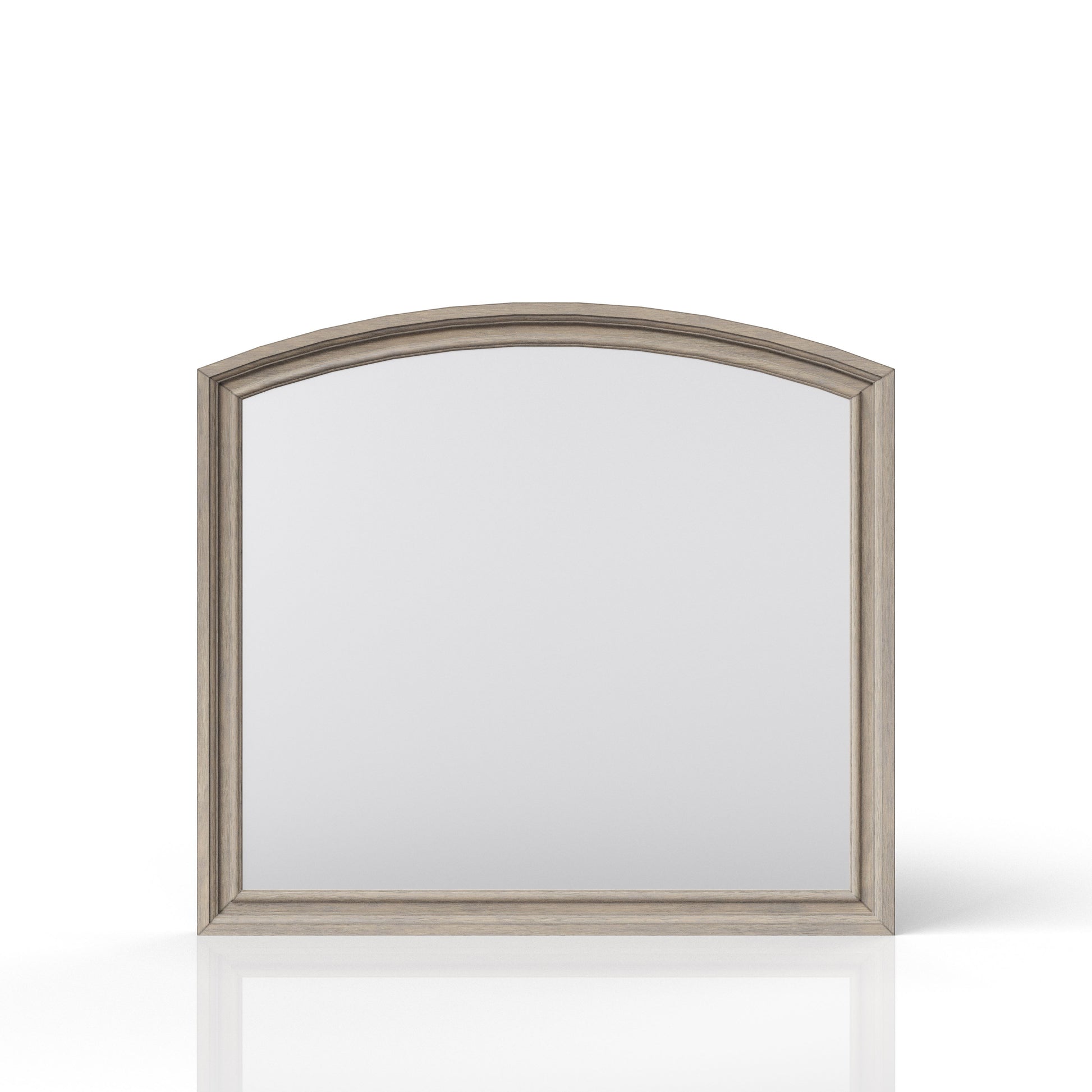 Light grey wood arch mirror with distressed finish