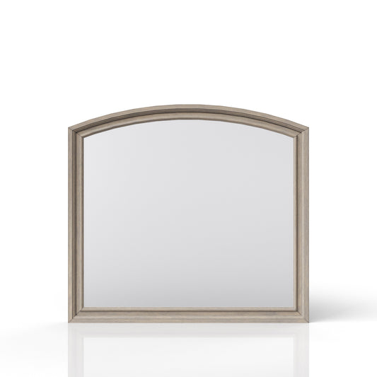 Light grey wood arch mirror with distressed finish