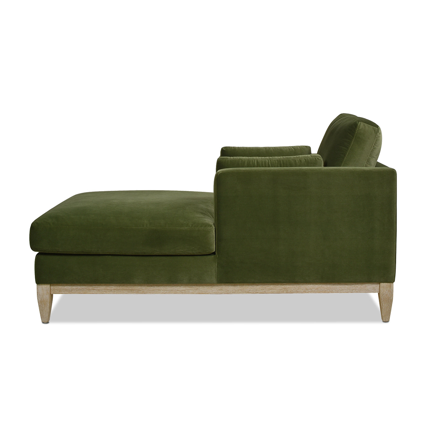 Emerald green velvet sectional sofa with light wood base modern living room accent