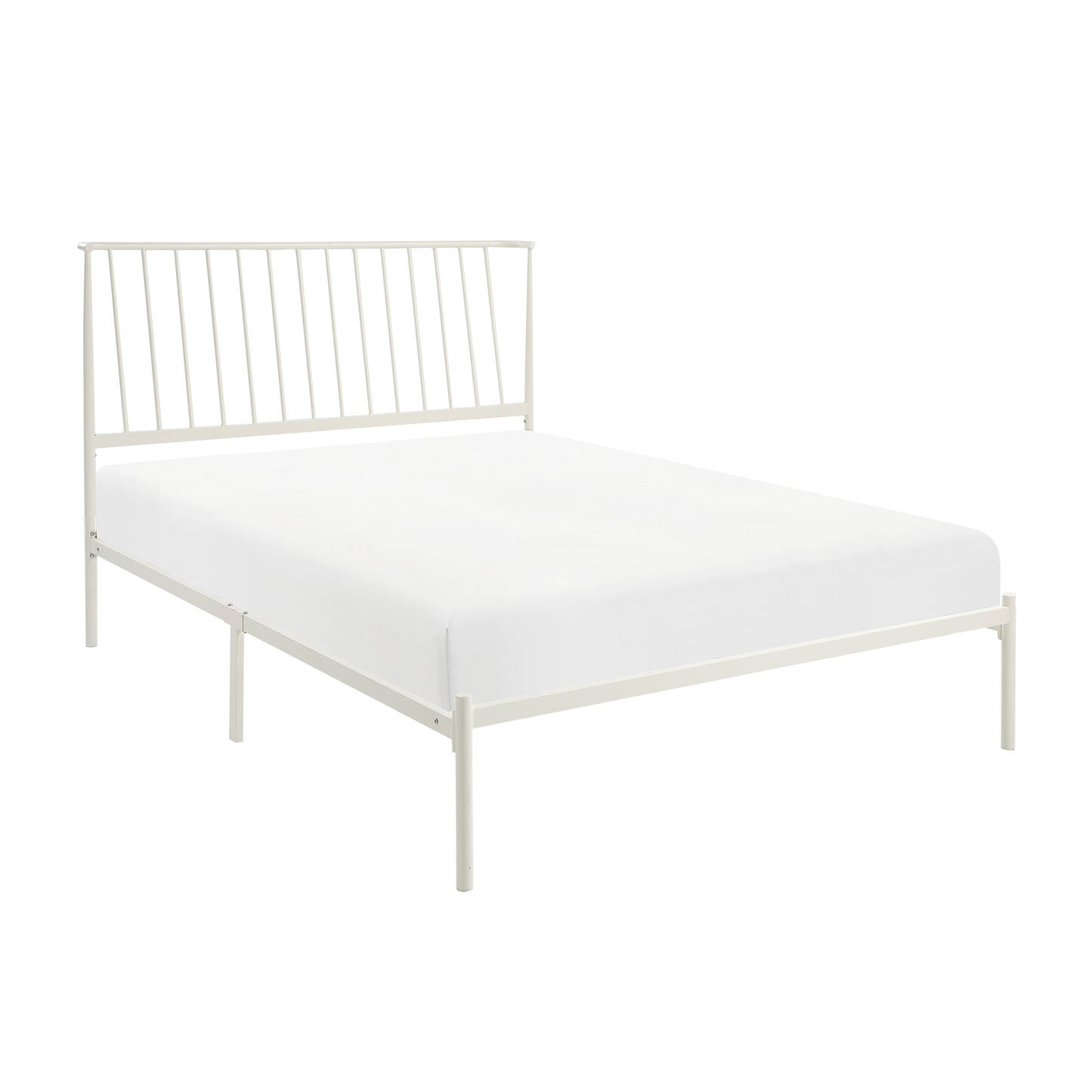 White metal platform bed frame with slatted headboard and footboard