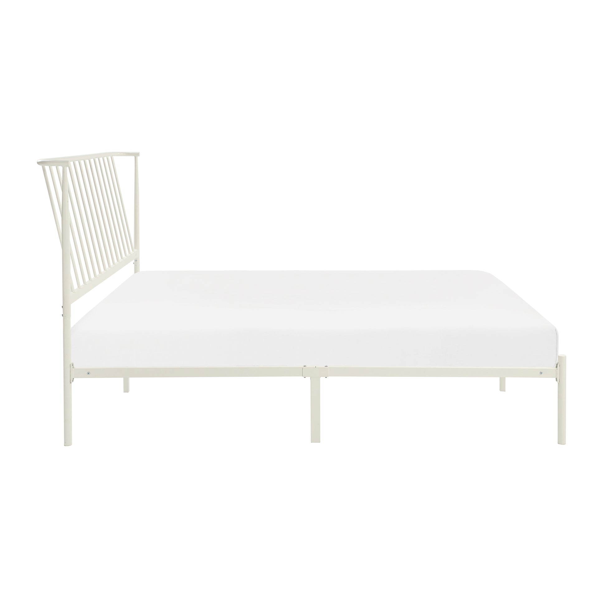 Offwhite metal bed frame with slatted headboard