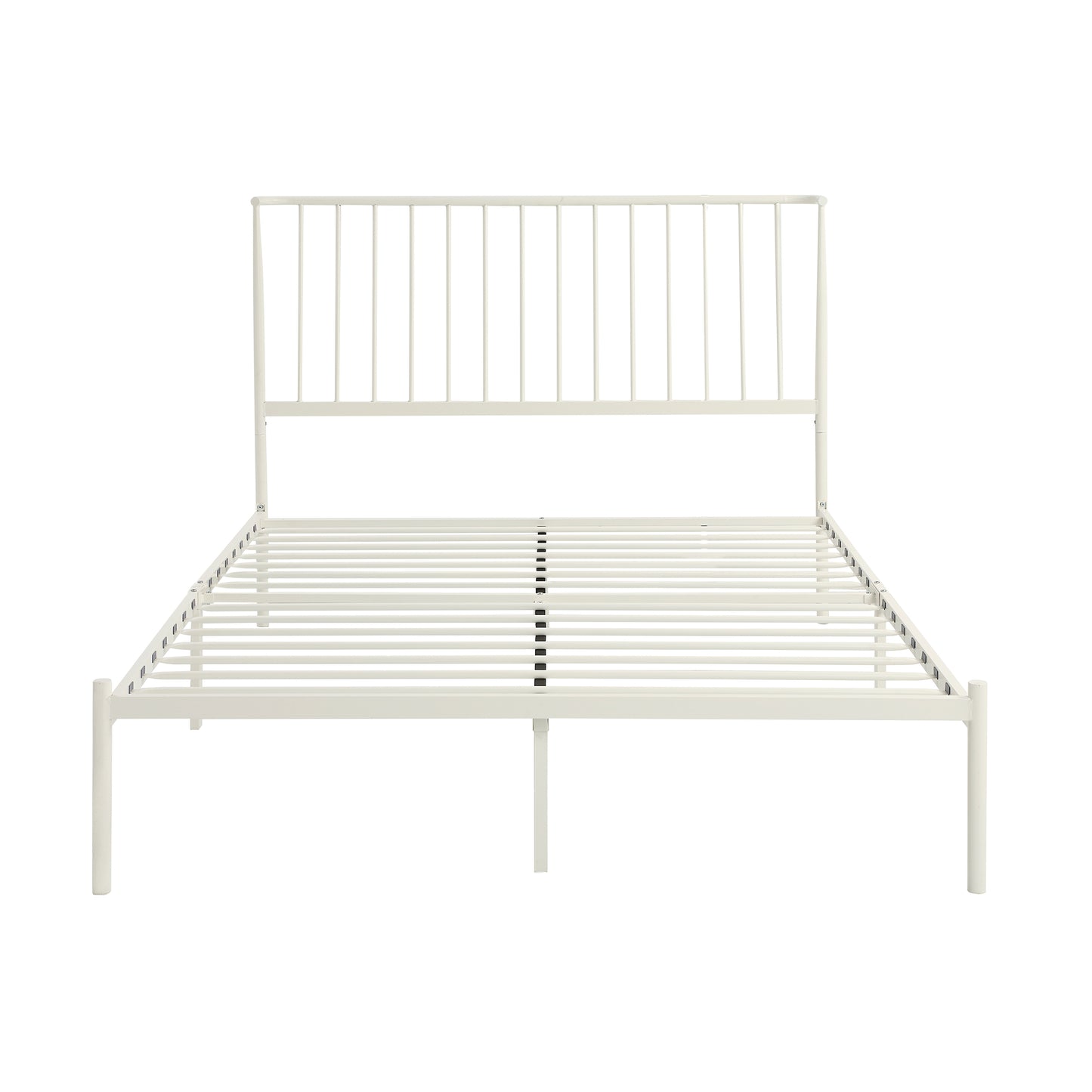White metal bed frame with slatted base and minimalist headboard