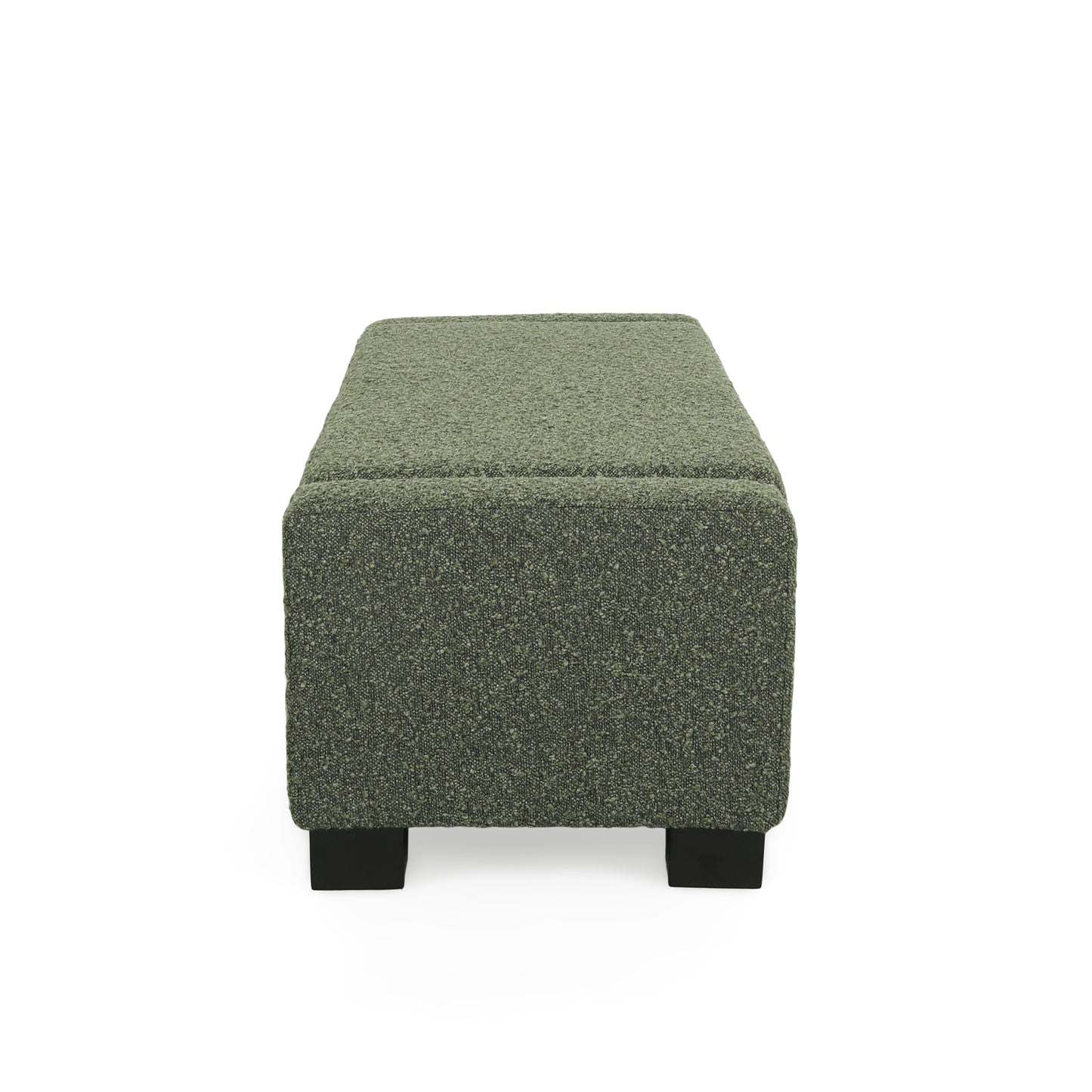 Textured green fabric ottoman with black block feet