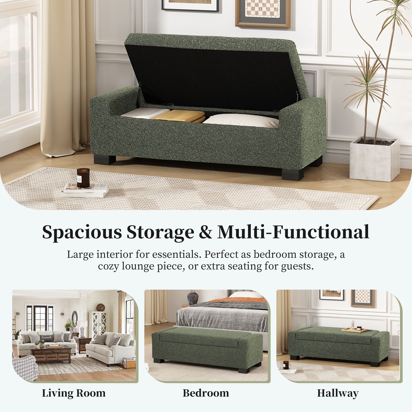 Green storage ottoman bench with lifttop
