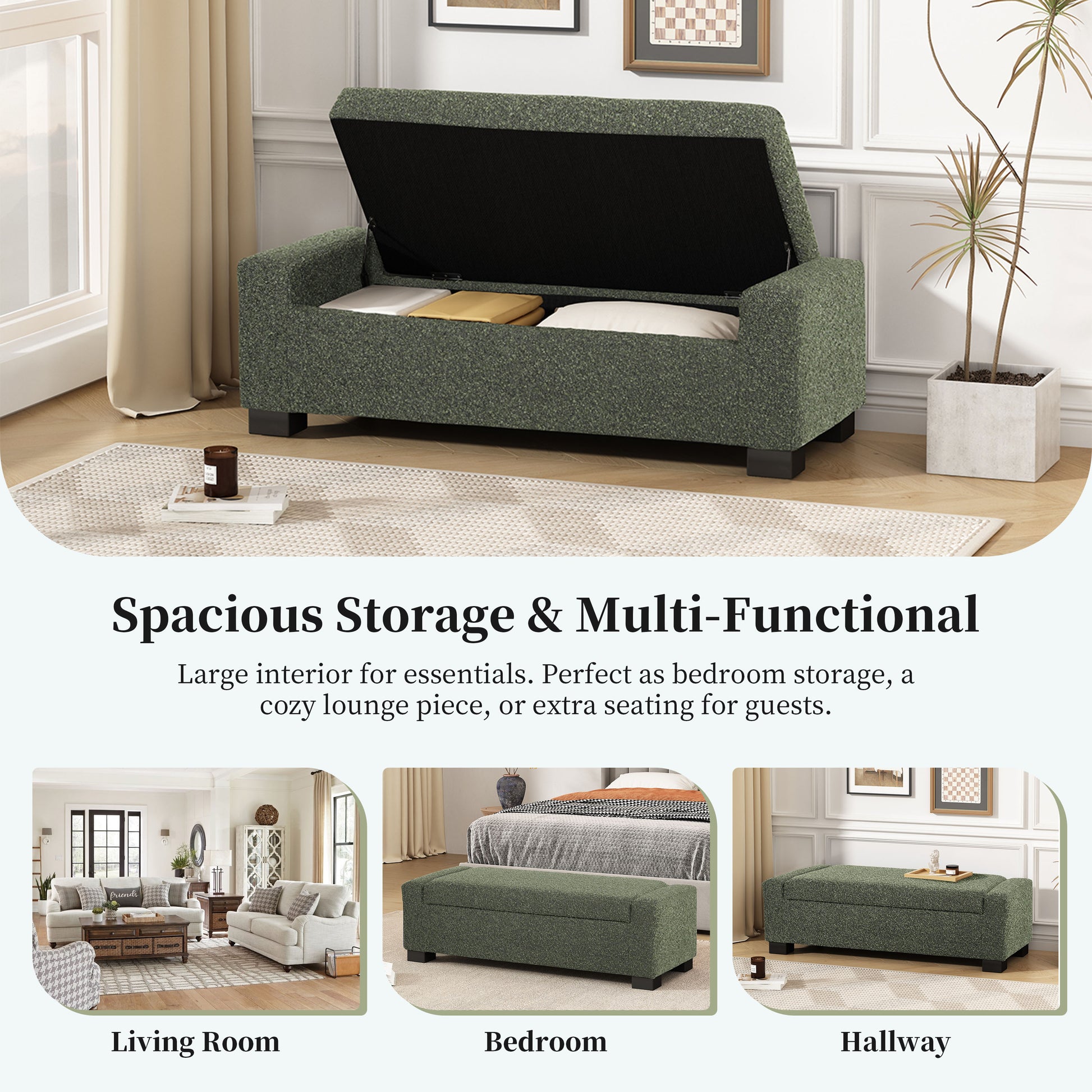 Green storage ottoman bench with lifttop