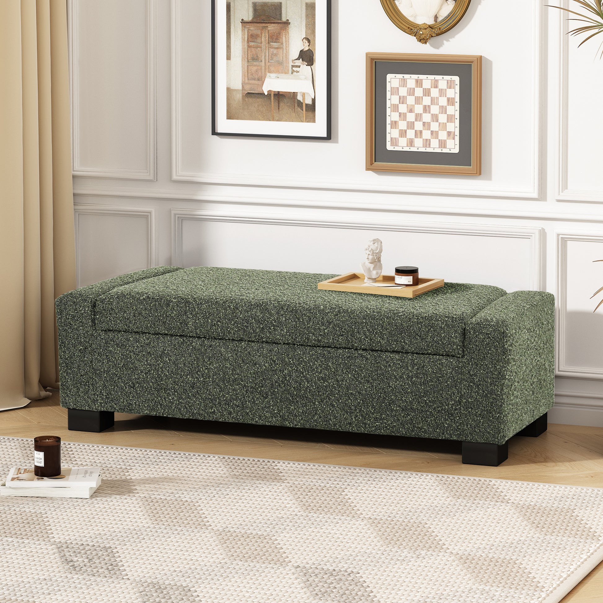 Green textured storage ottoman with lifttop lid