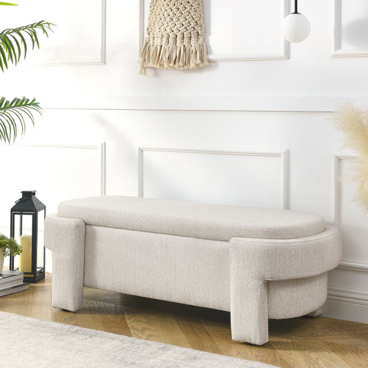 TREATLIFE HOME Linen Fabric Upholstered Storage Bench with Large Storage Space, Beige, 51.5'' Length x 20.5'' Width x 17'' Height