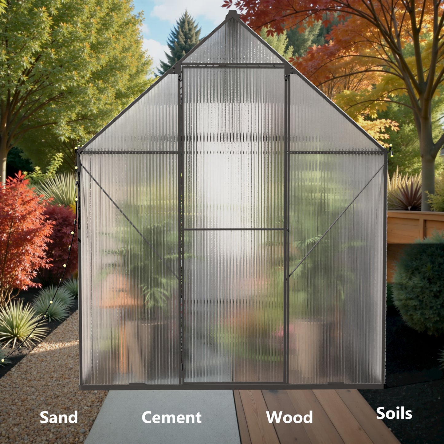 Modern polycarbonate greenhouse with double doors