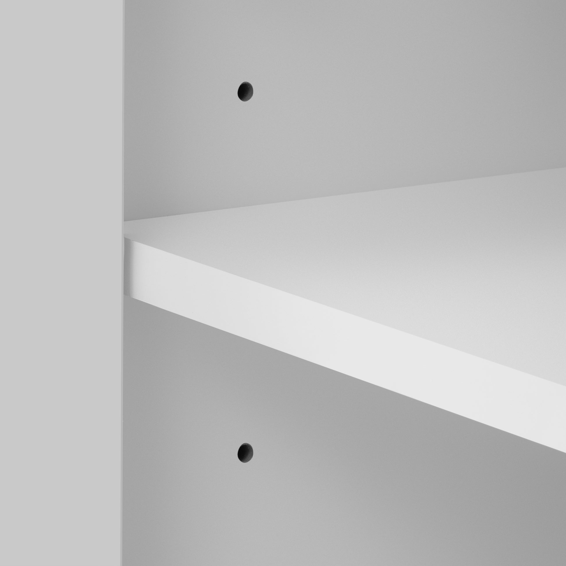 White modern shelf with two predrilled holes