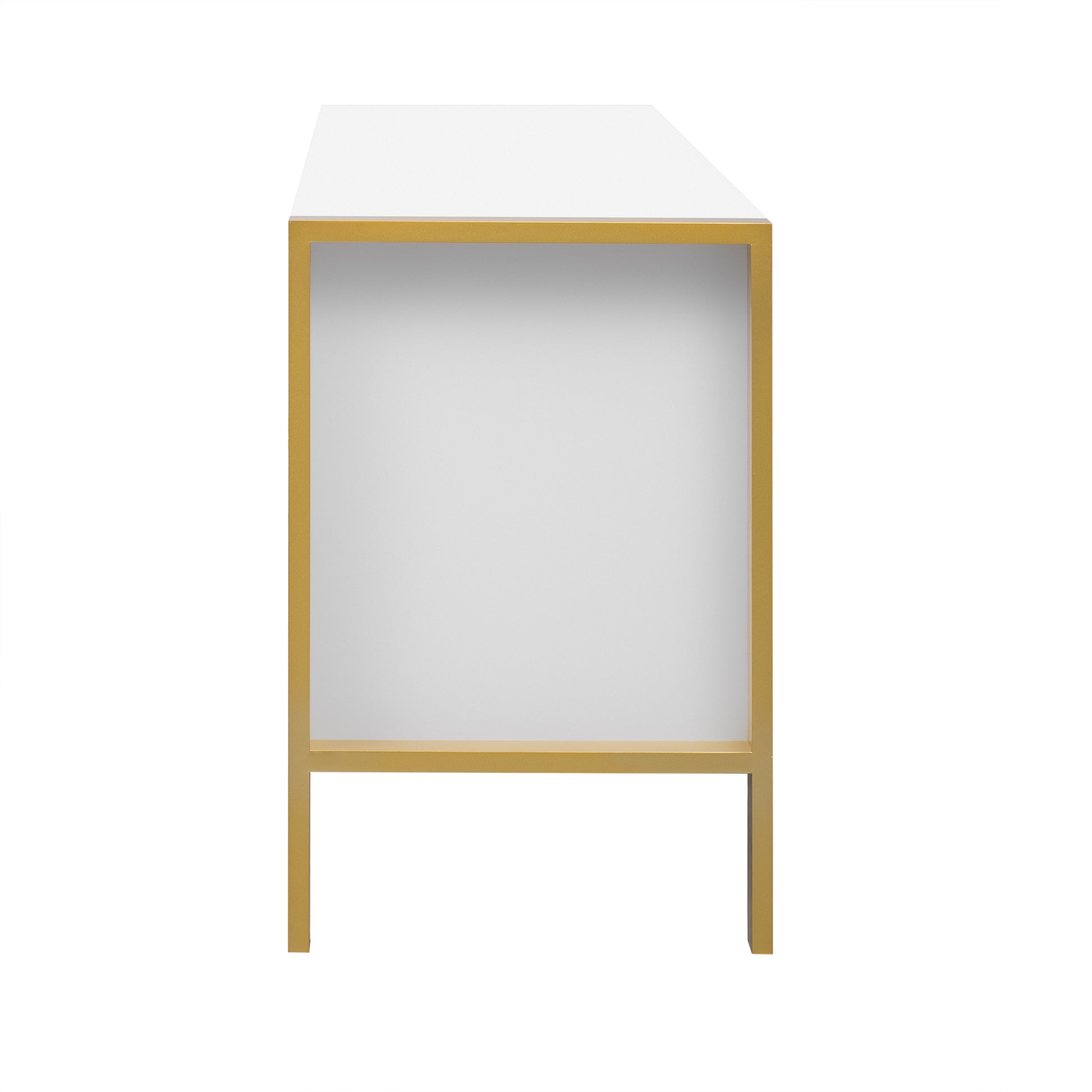 Modern white console table with gold metal frame minimalist design  characters
