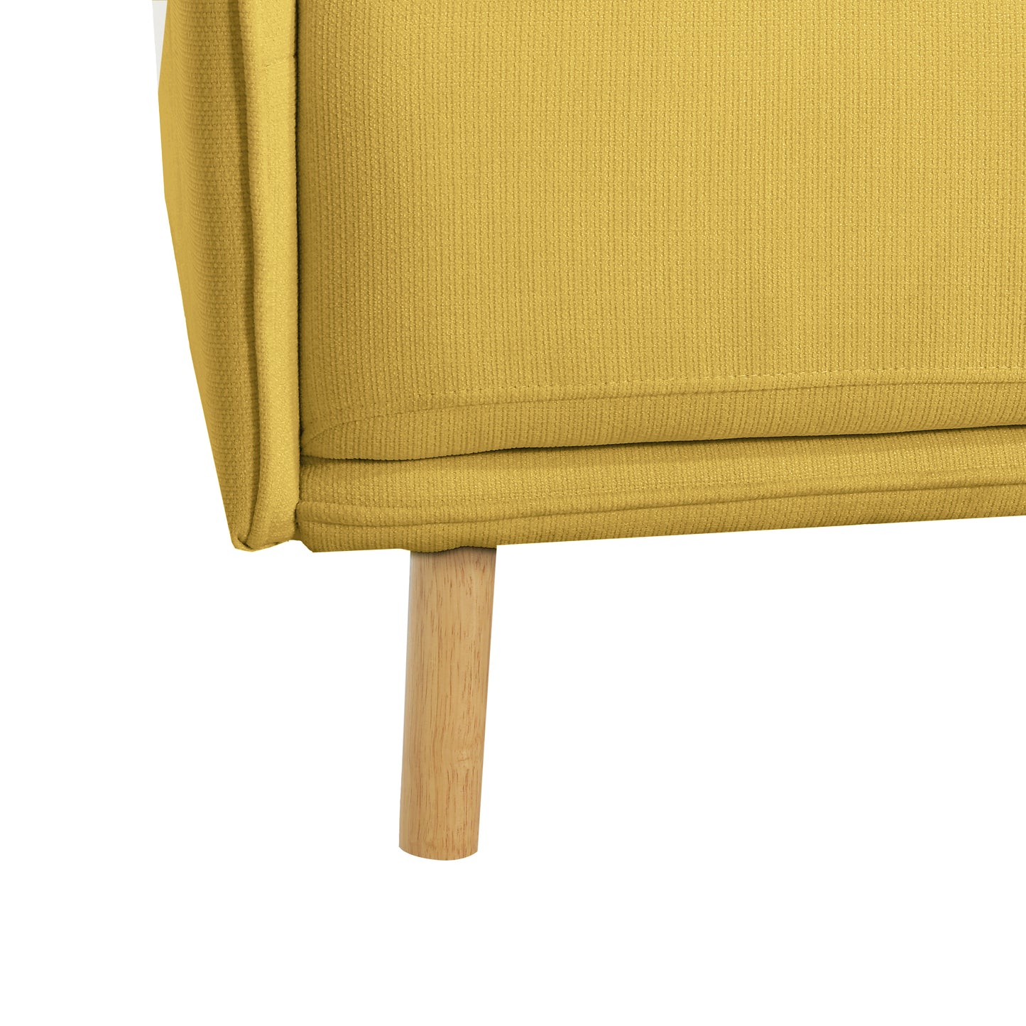 Yellow textured fabric sofa corner with wooden leg
