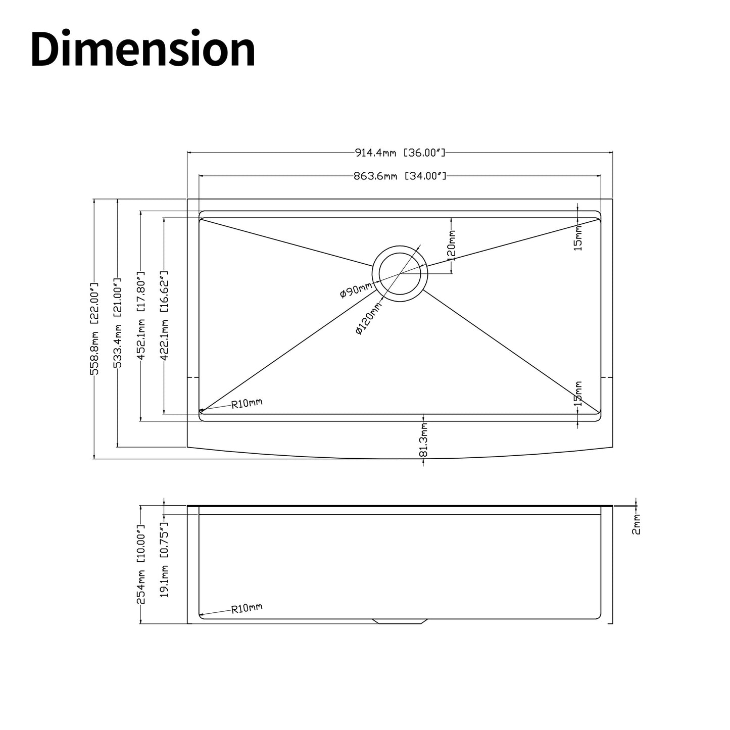 inch stainless steel kitchen sink blueprint with dimensions