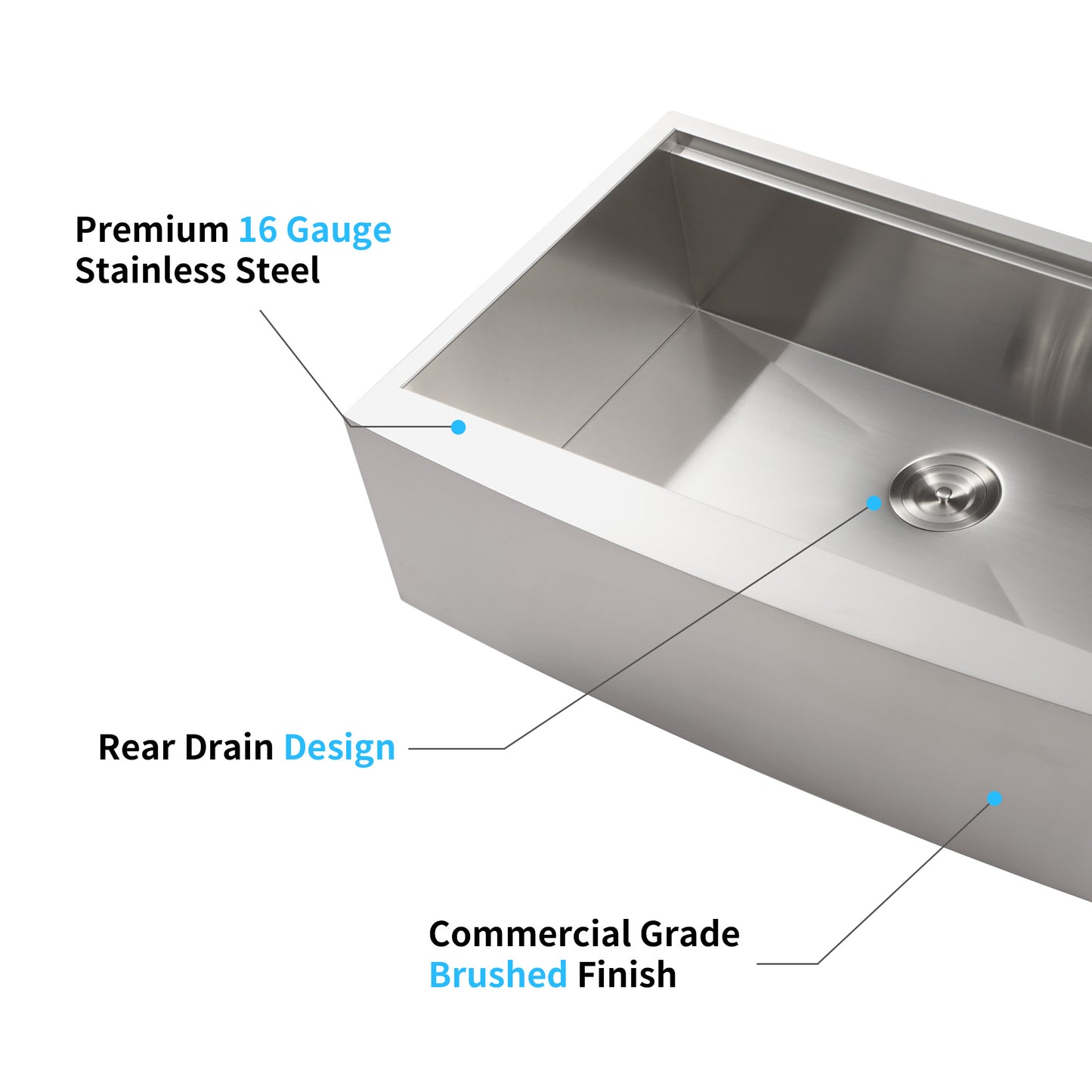 gauge stainless steel sink with rear drain design