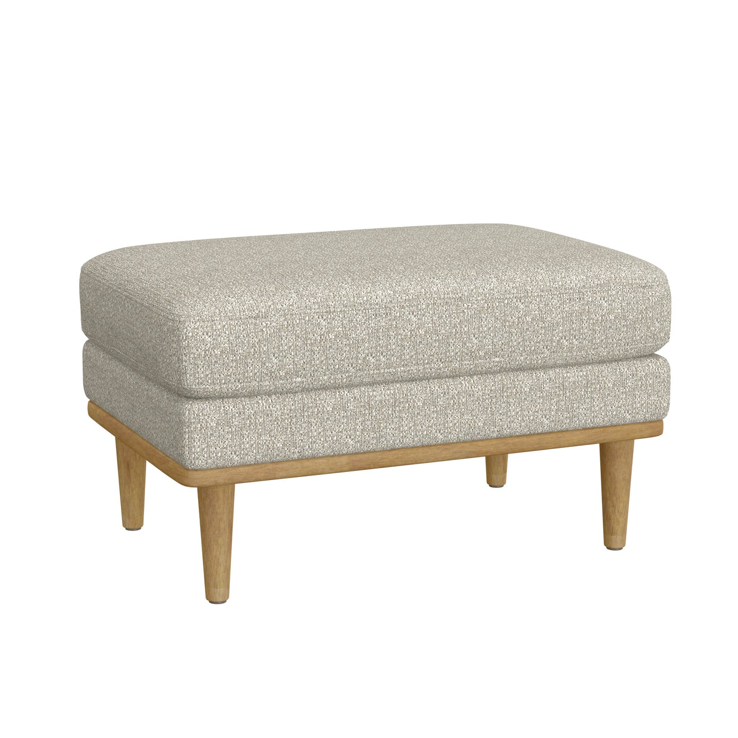 Rectangular linen ottoman with tapered wooden legs