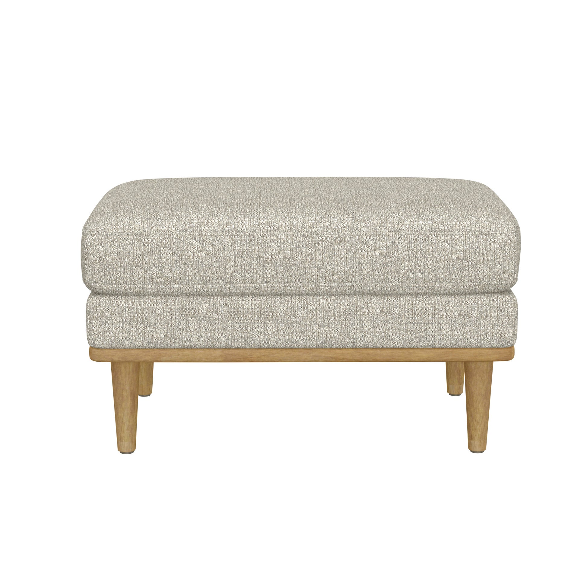 Textured cream fabric ottoman with angled wooden legs