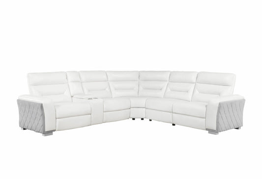 White leather sectional reclining sofa with grey quilted arms