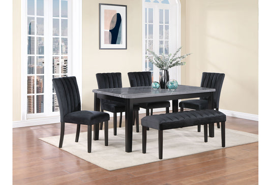 Black velvet dining chairs with tufted backs