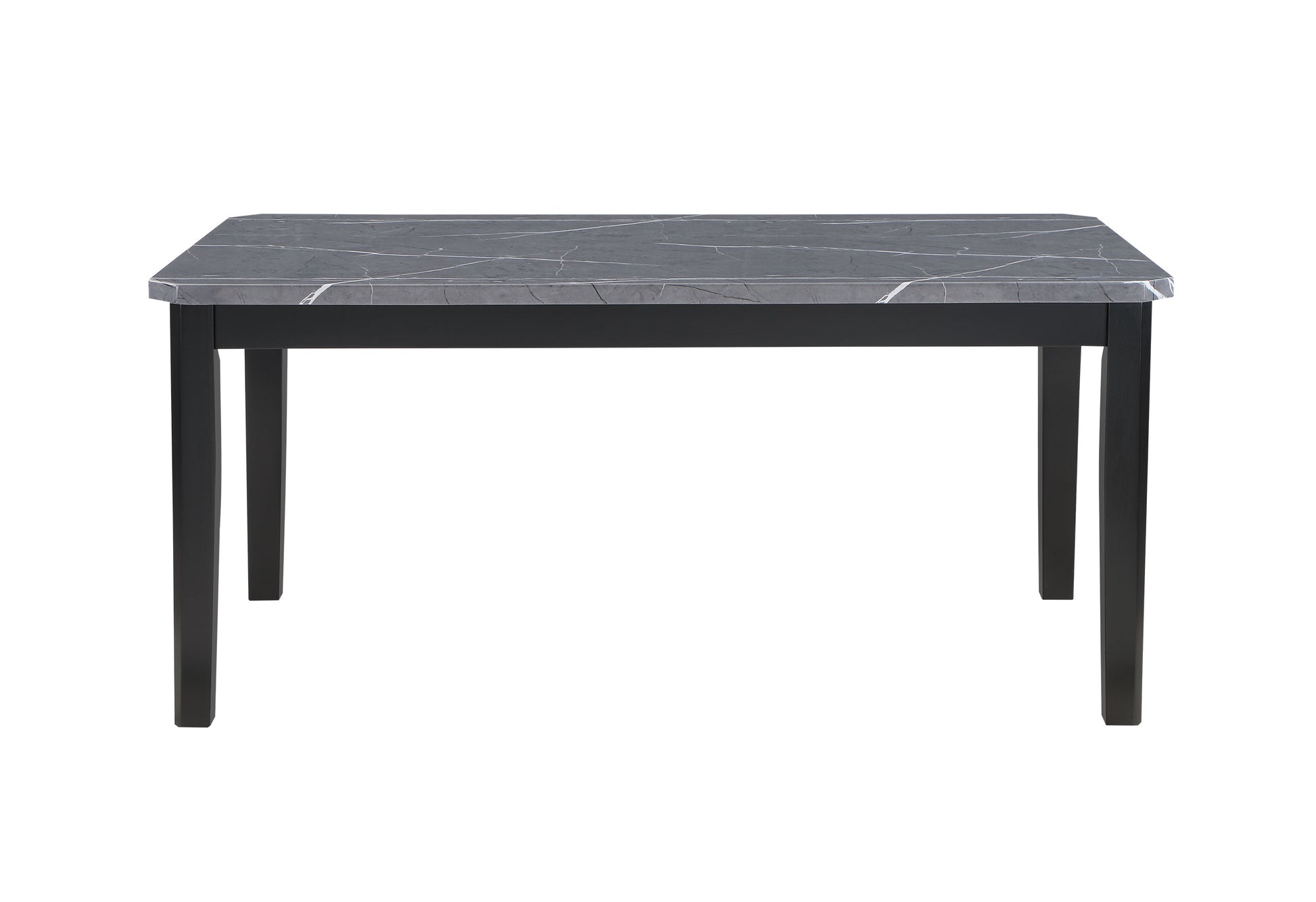Rectangular gray marble dining table with black legs
