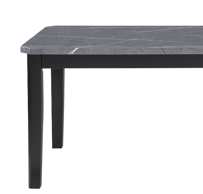 Modern grey marble top dining table with black tapered legs