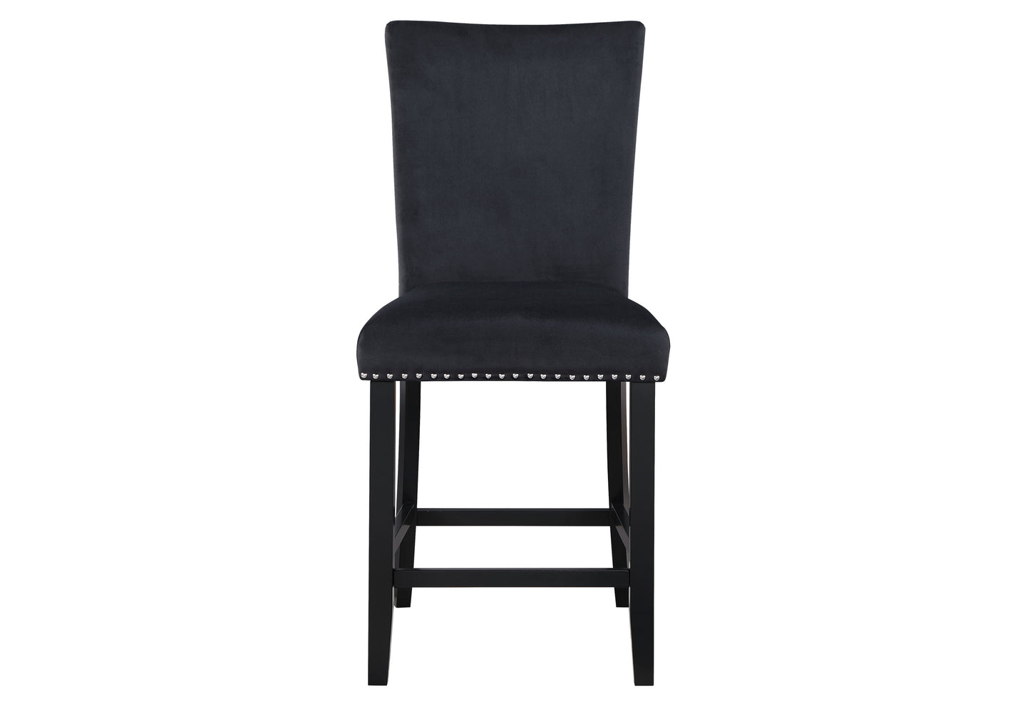 Black velvet bar stool with nailhead trim and tall tufted back