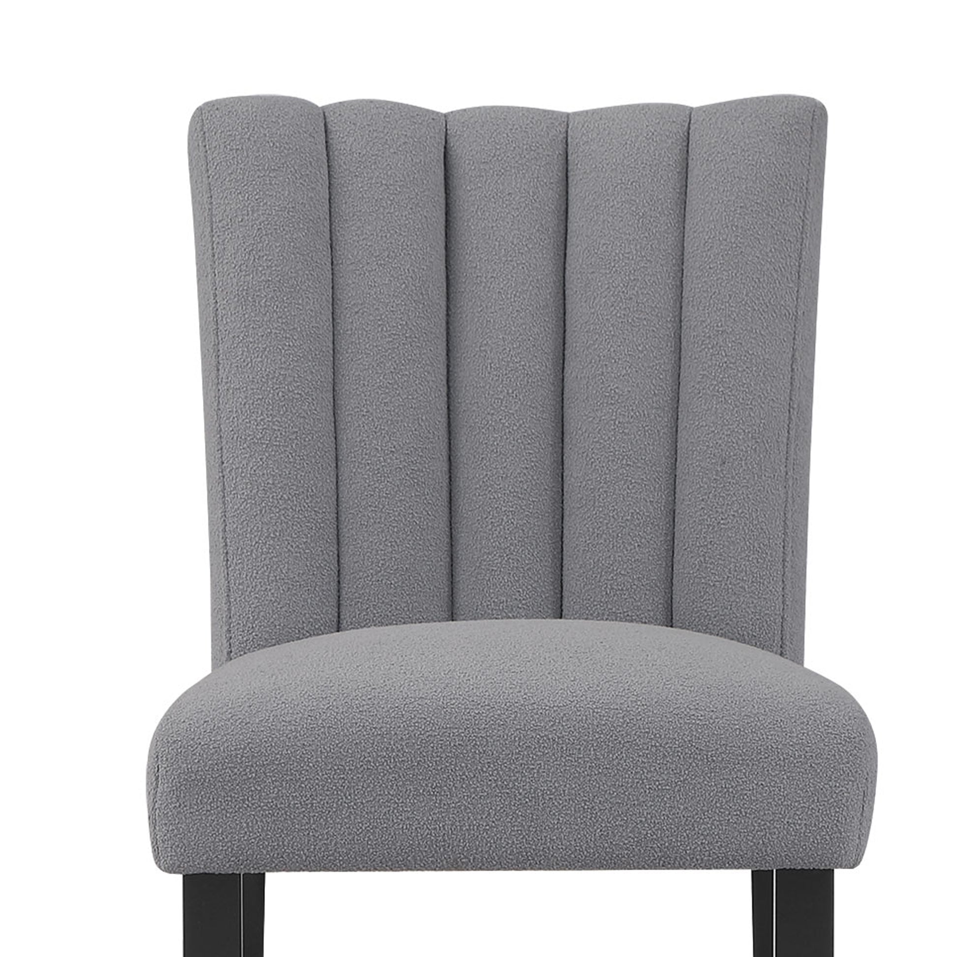 Grey boucle dining chair with channel tufted back