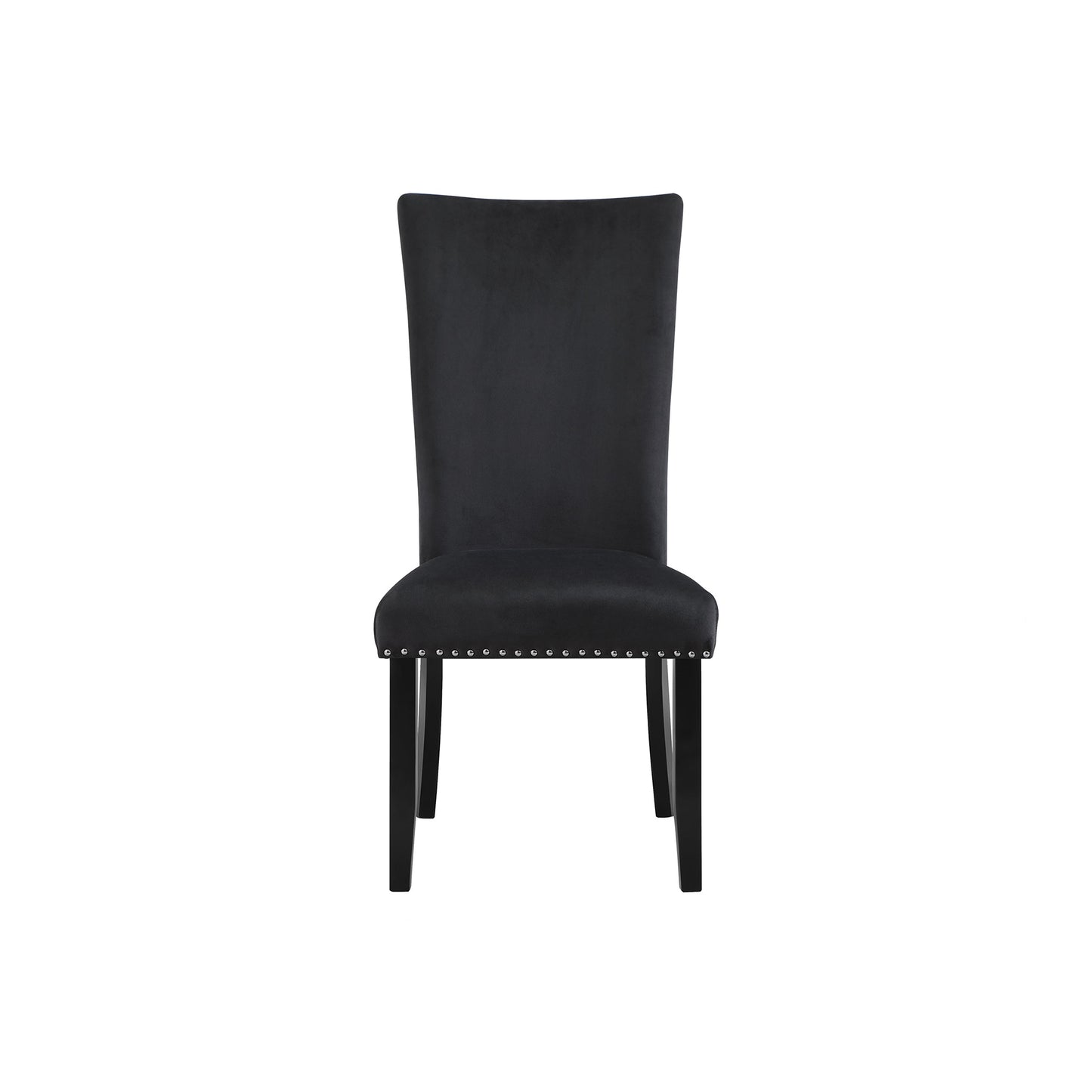 Black velvet dining chair with nailhead trim and tall back
