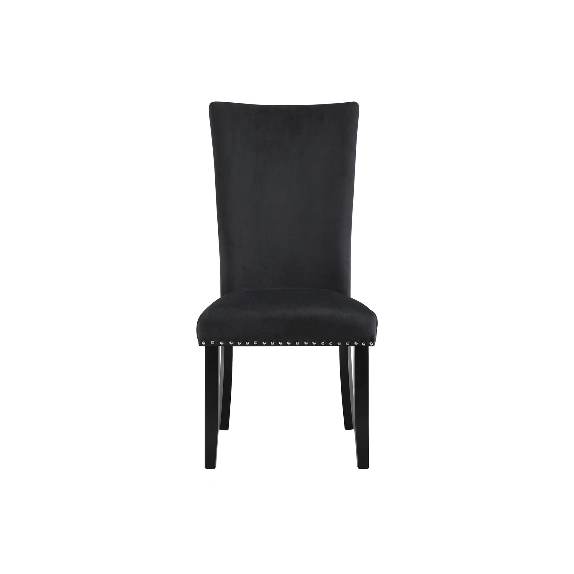 Black velvet dining chair with nailhead trim and tall back
