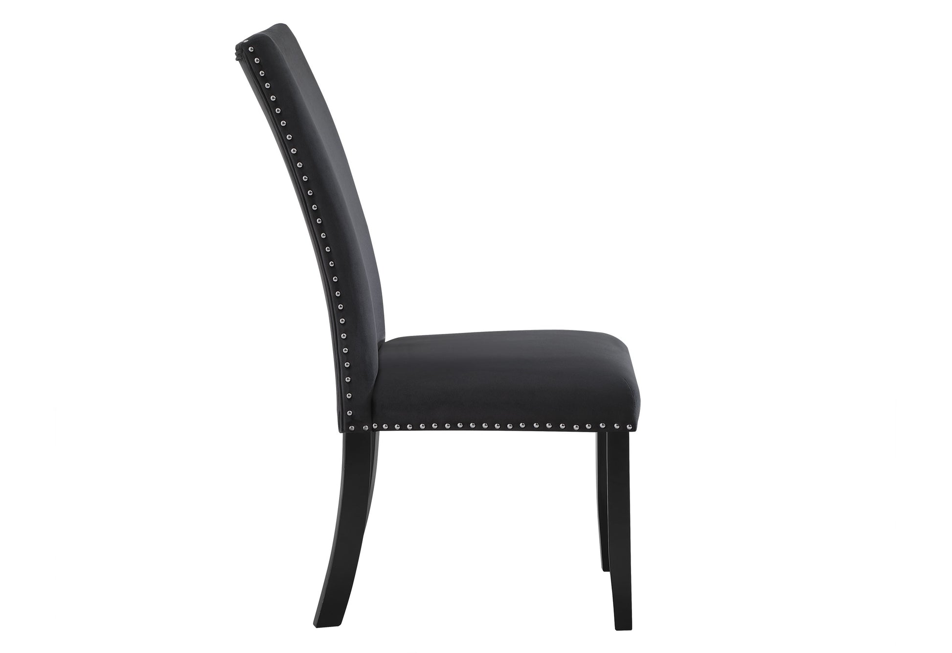 Black upholstered dining chair with silver stud trim