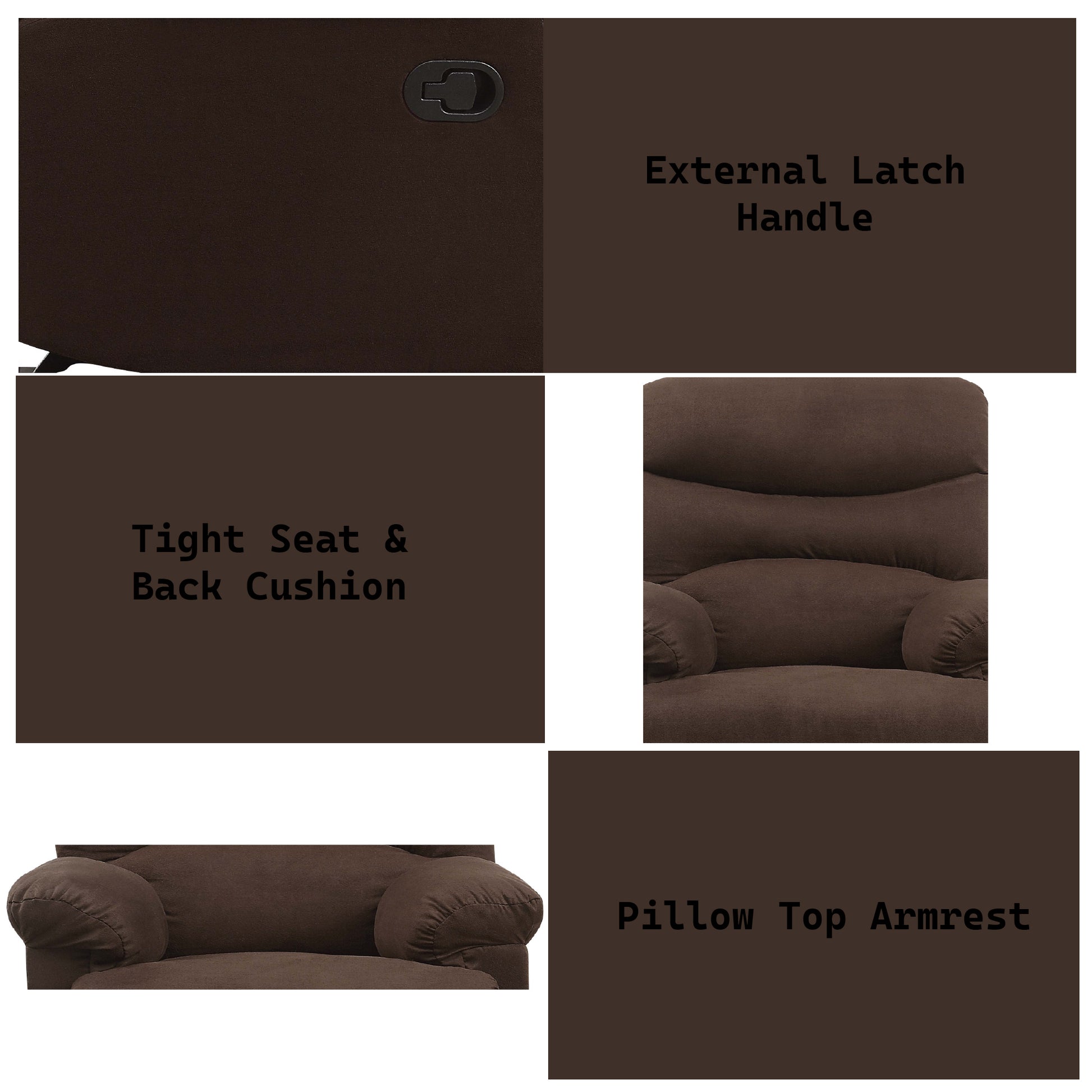 Brown reclining chair external latch handle detail