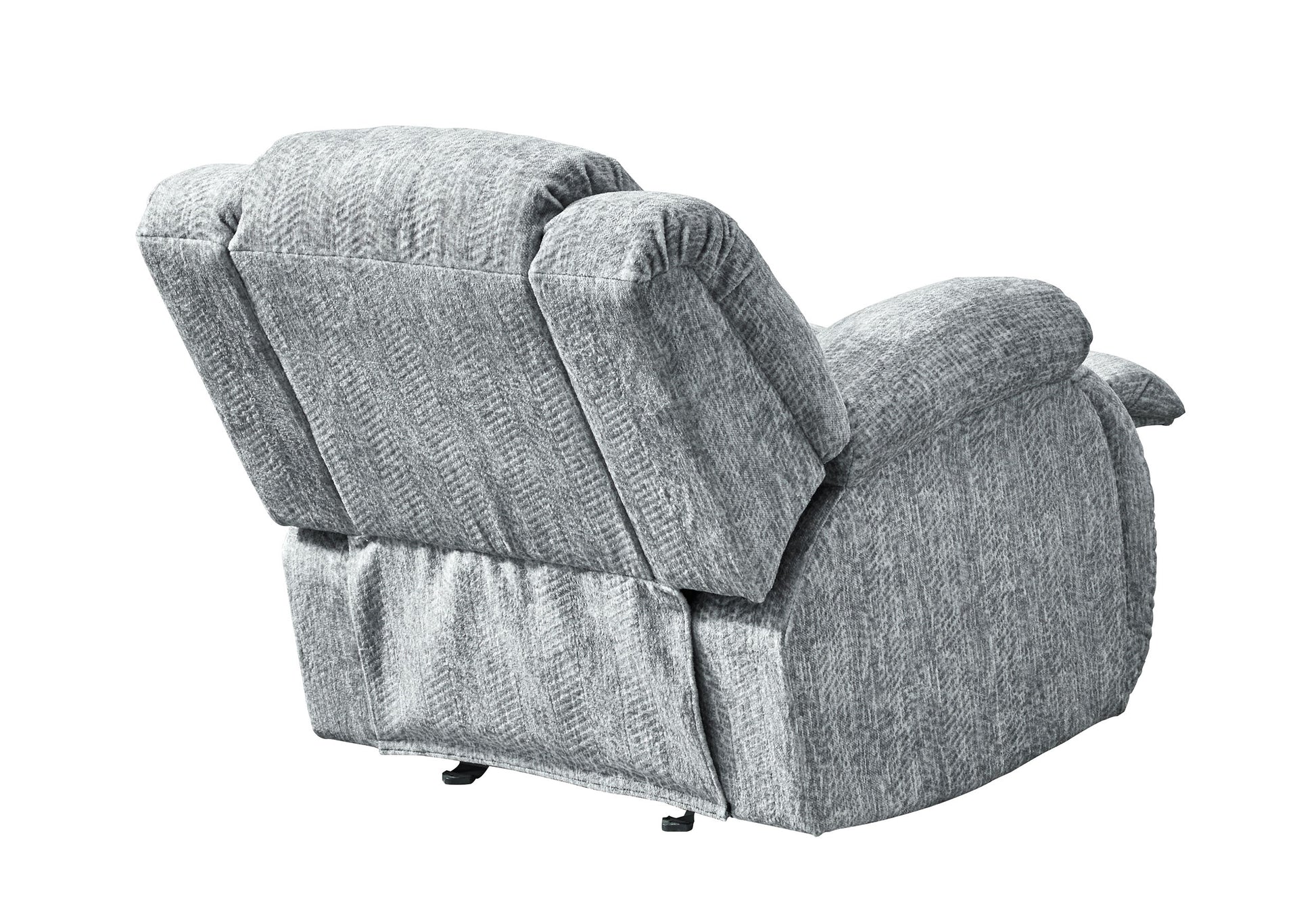 Gray herringbone fabric recliner chair from the back