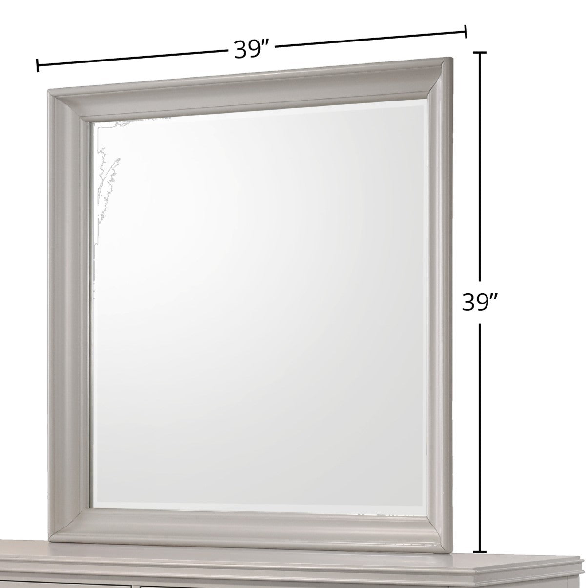 Square beveled mirror with a inch frame in light gray