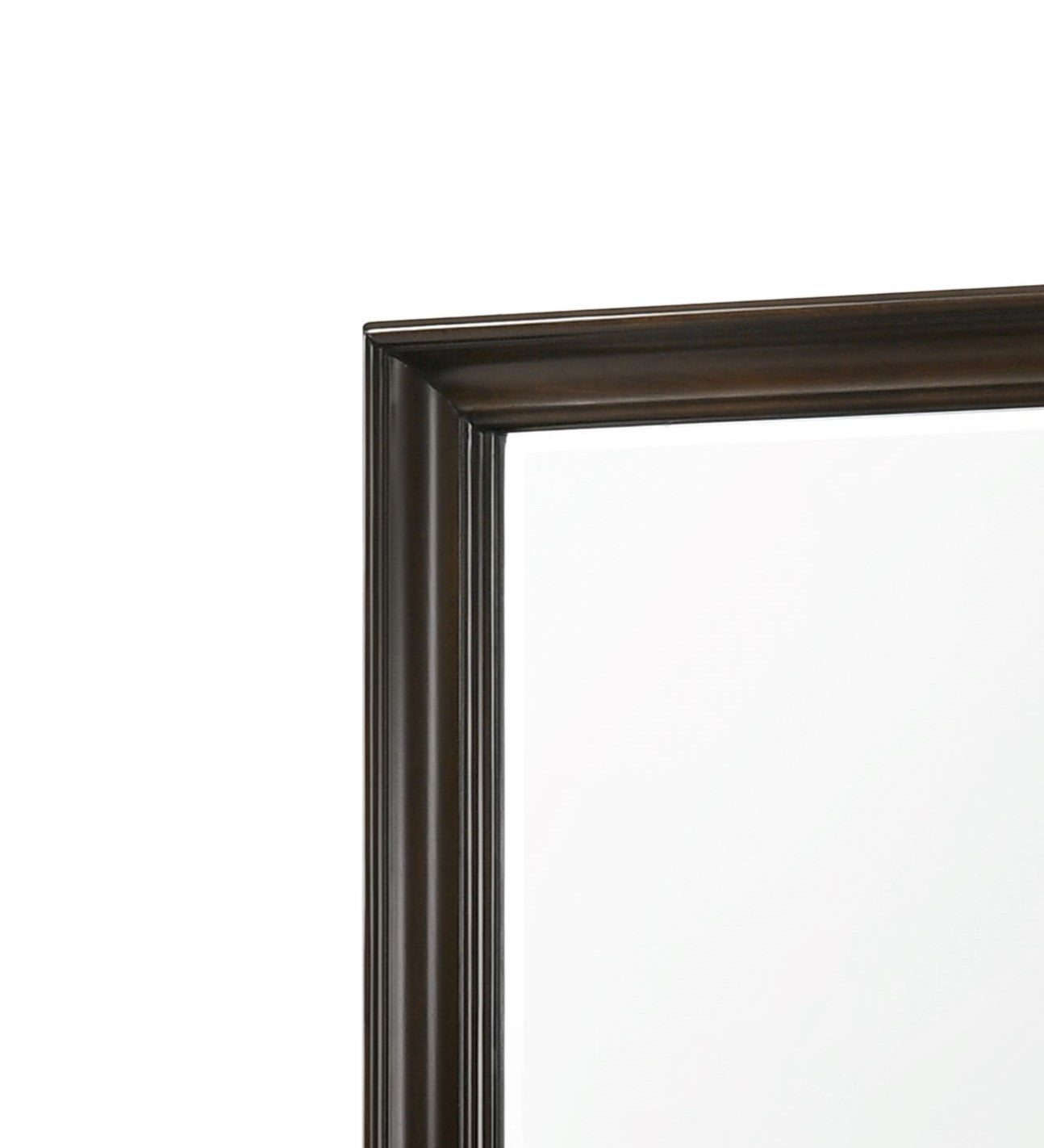 Closeup of ornate dark brown wooden picture frame detail