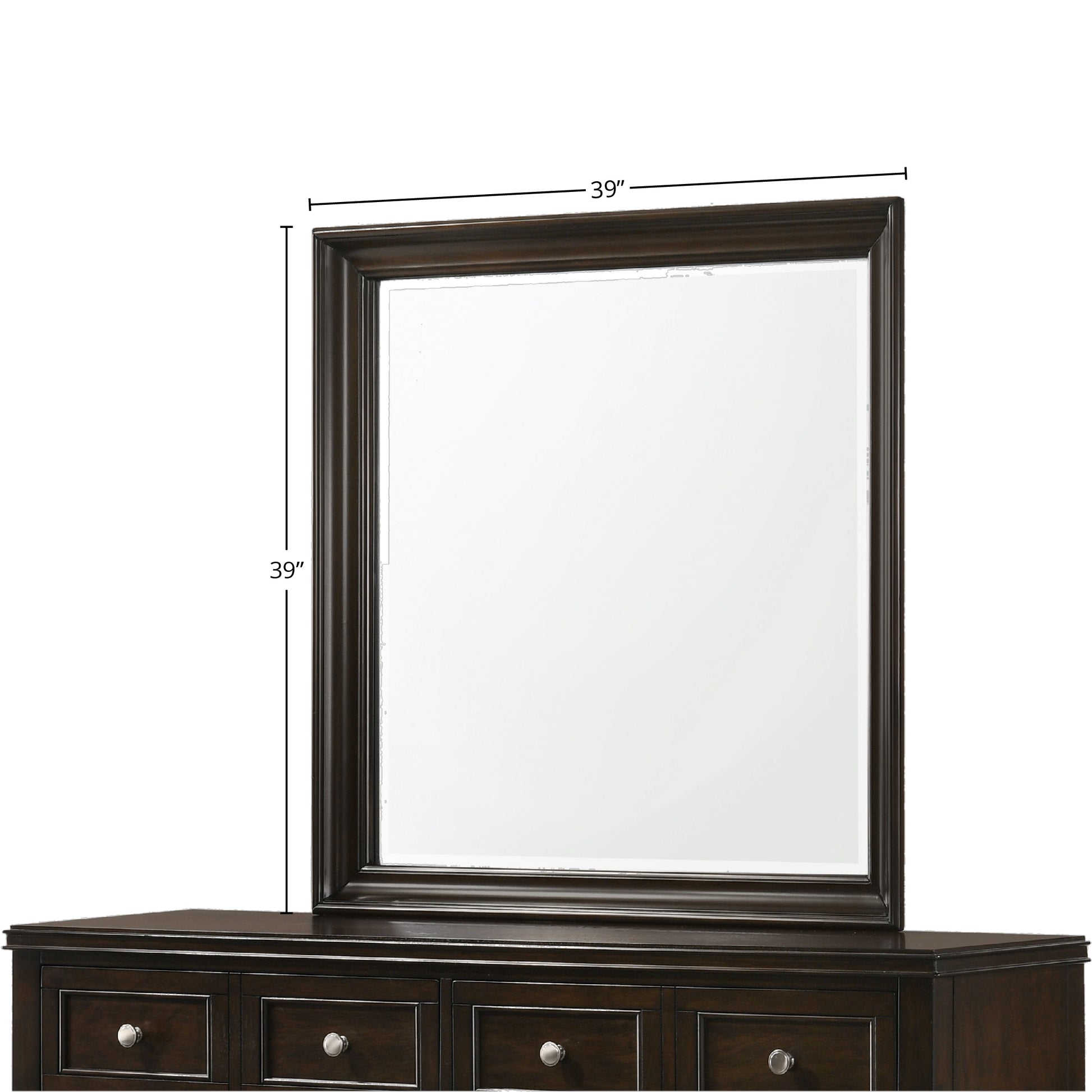 Dark brown wood framed mirror